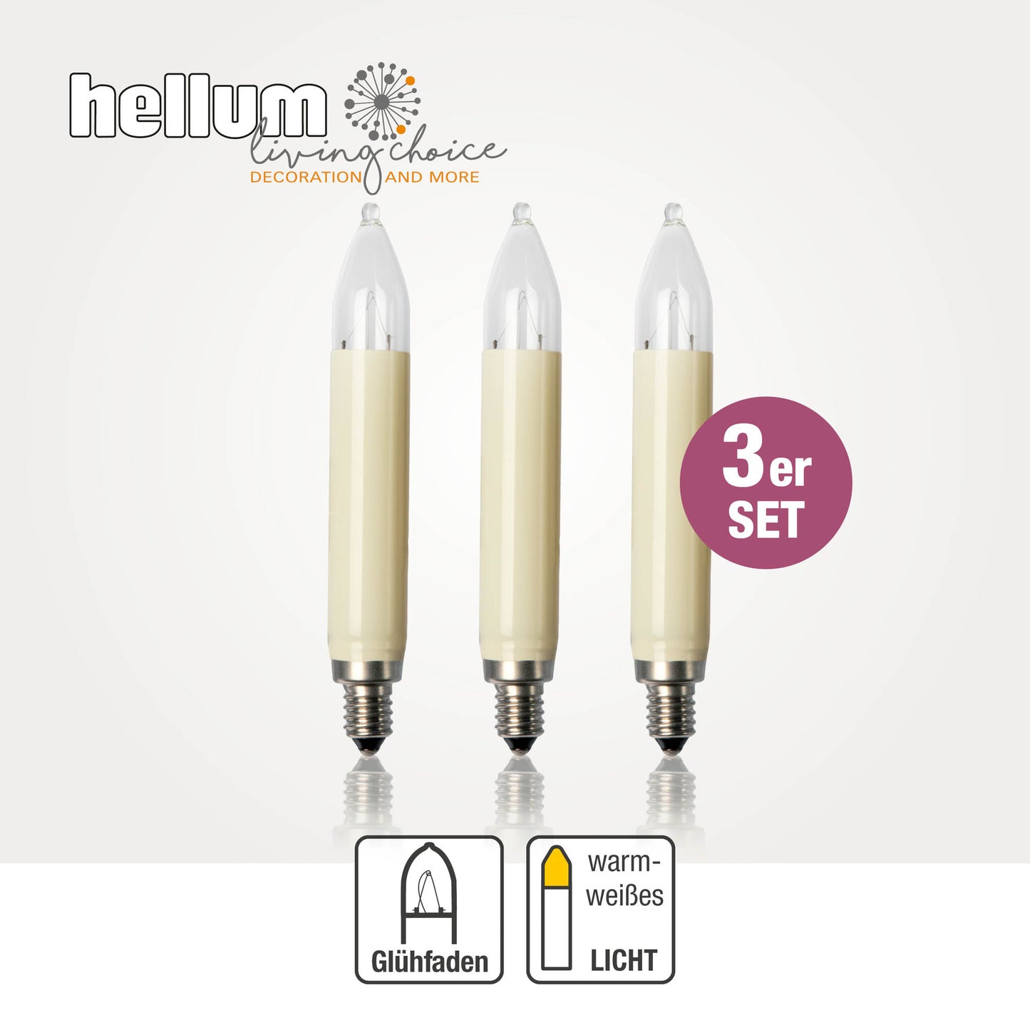 Ersatzkerzen Lichterkette 12V 3W für Lichterketten & Schwibbogen, 3 Stück Schaftkerzen E10 für 20 Brennstellen innen & außen 902037