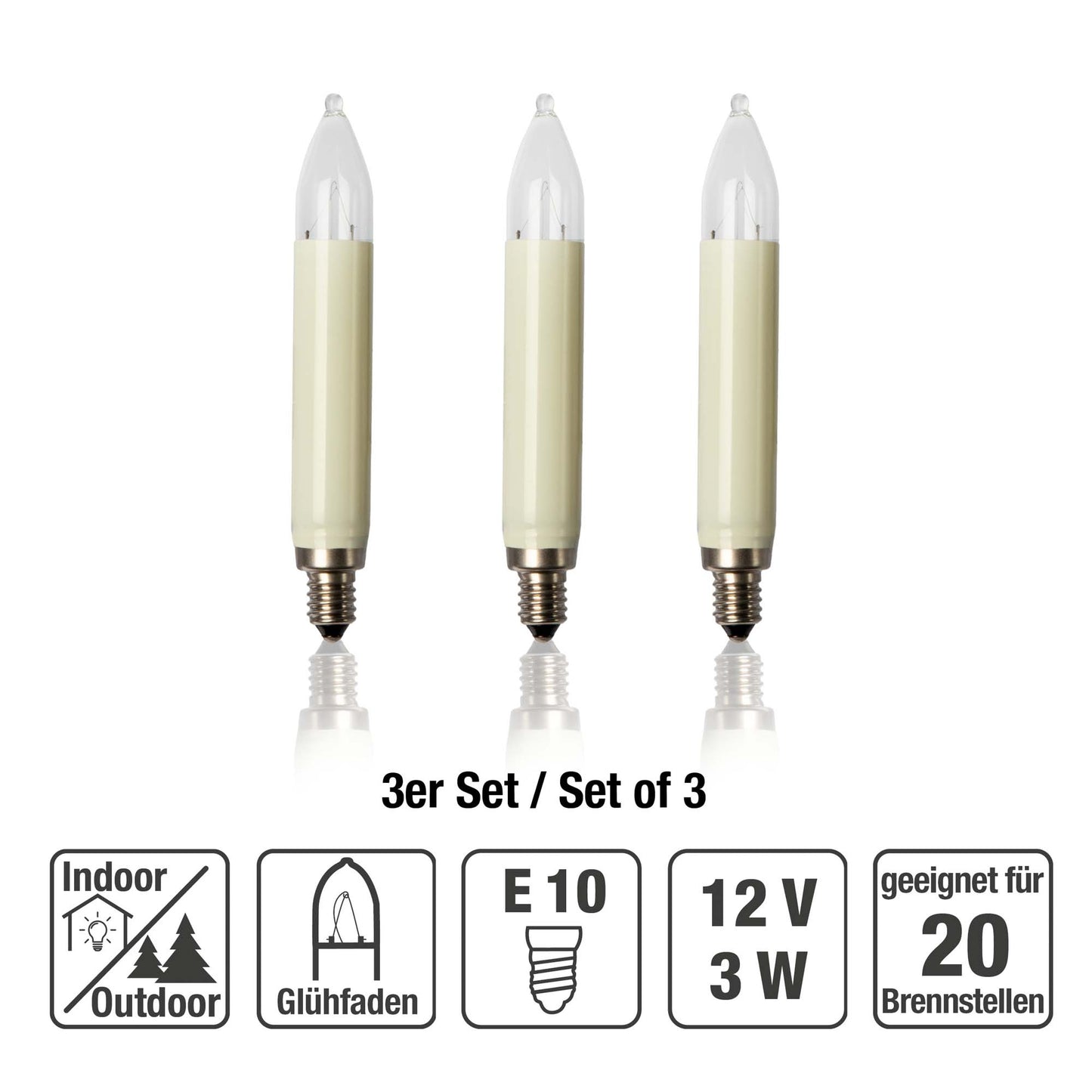 Schaftkerze,  12 V / 3 W, elfenbein, 3er Blister_902068