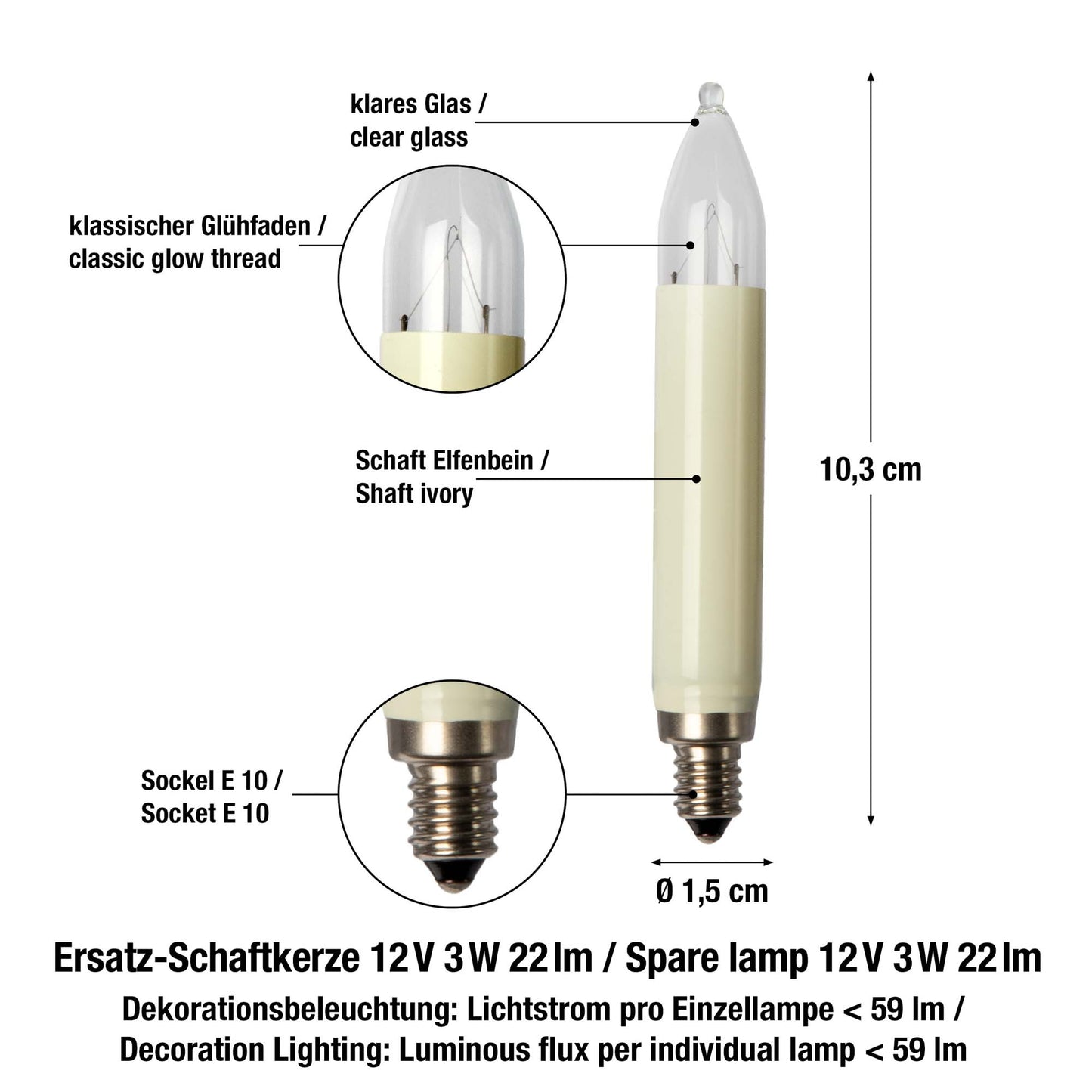 Schaftkerze,  12 V / 3 W, elfenbein, 3er Blister_902068