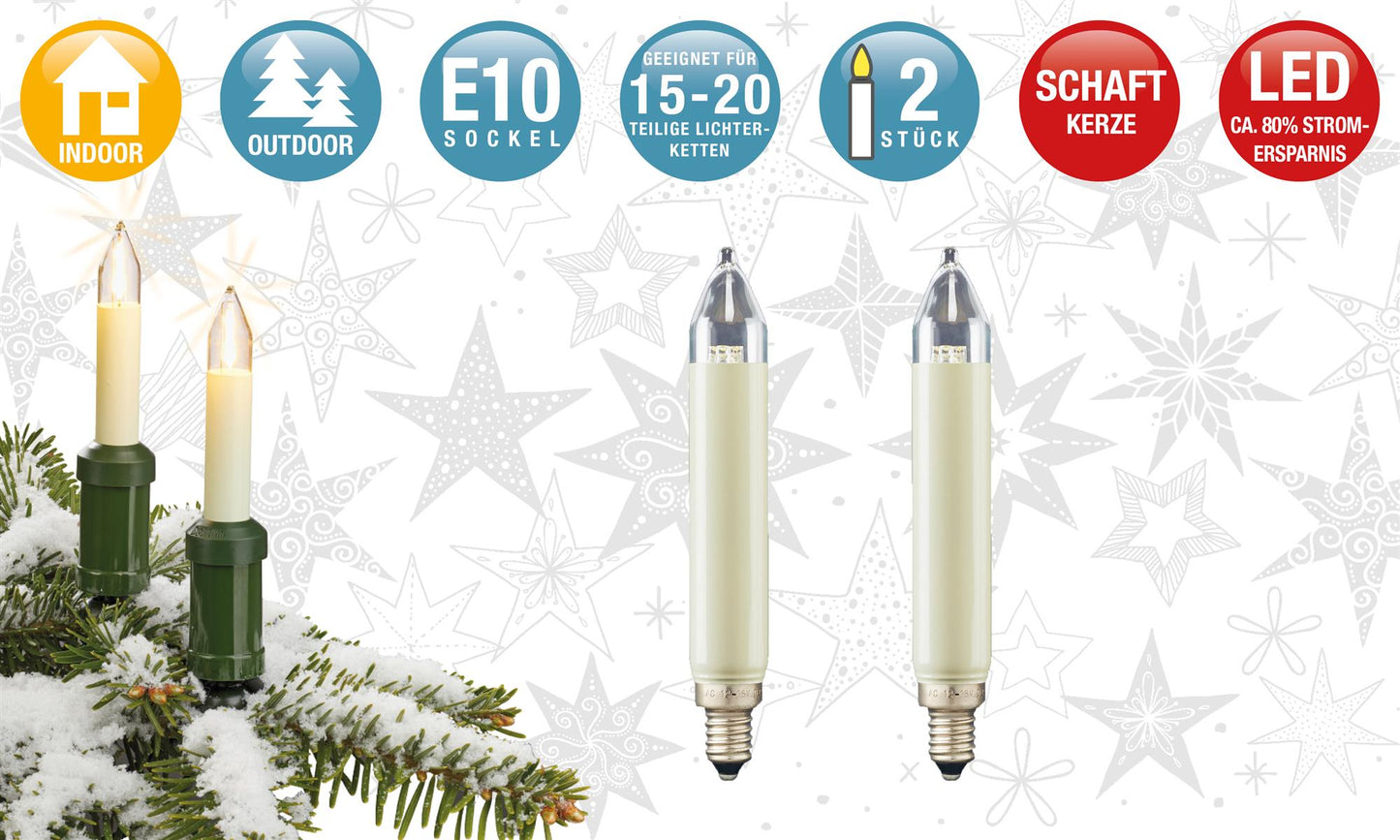 LED-Schaftkerze,  elfenbein, 8-55 V, 0,2 W,  2er Blister