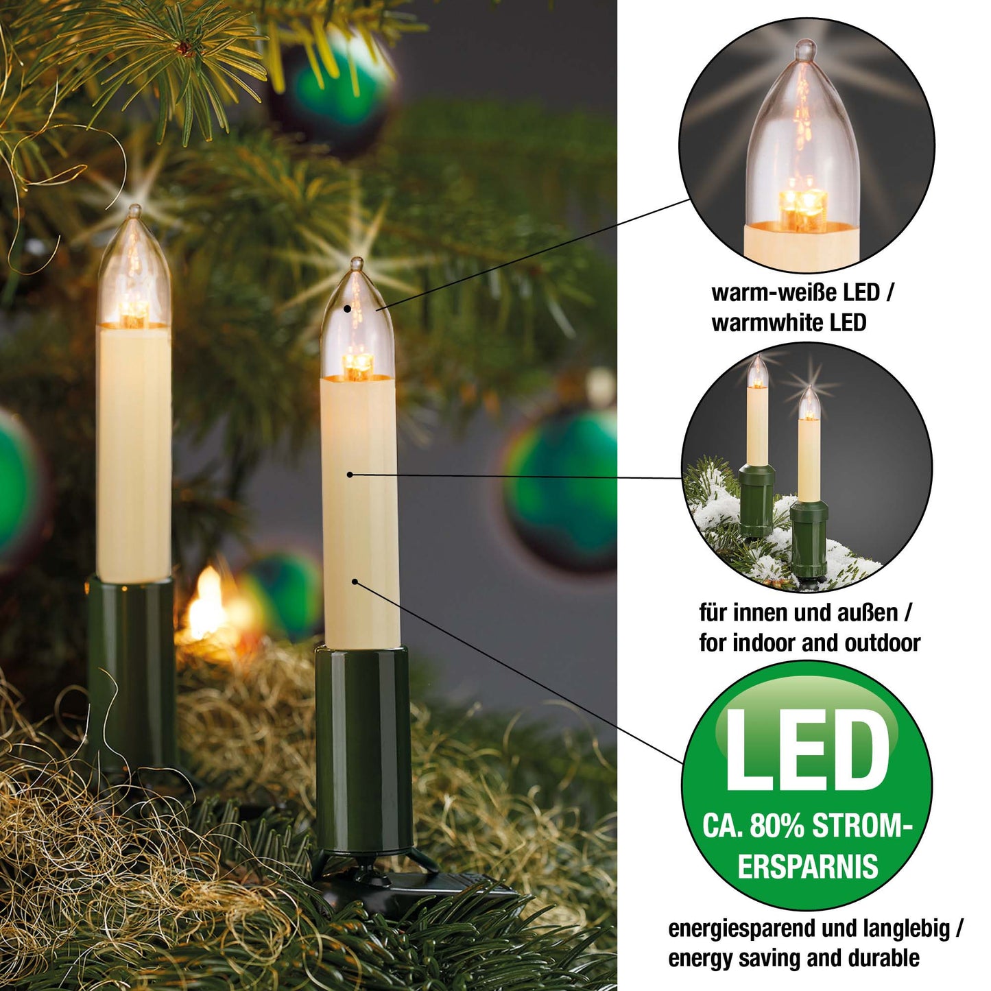 Ersatzkerzen Lichterkette LED 8-34V 0,5W für Lichterketten & Schwibbogen, 5  Stk Schaftkerzen E10 für 7-30 Brennstellen innen & außen 151343