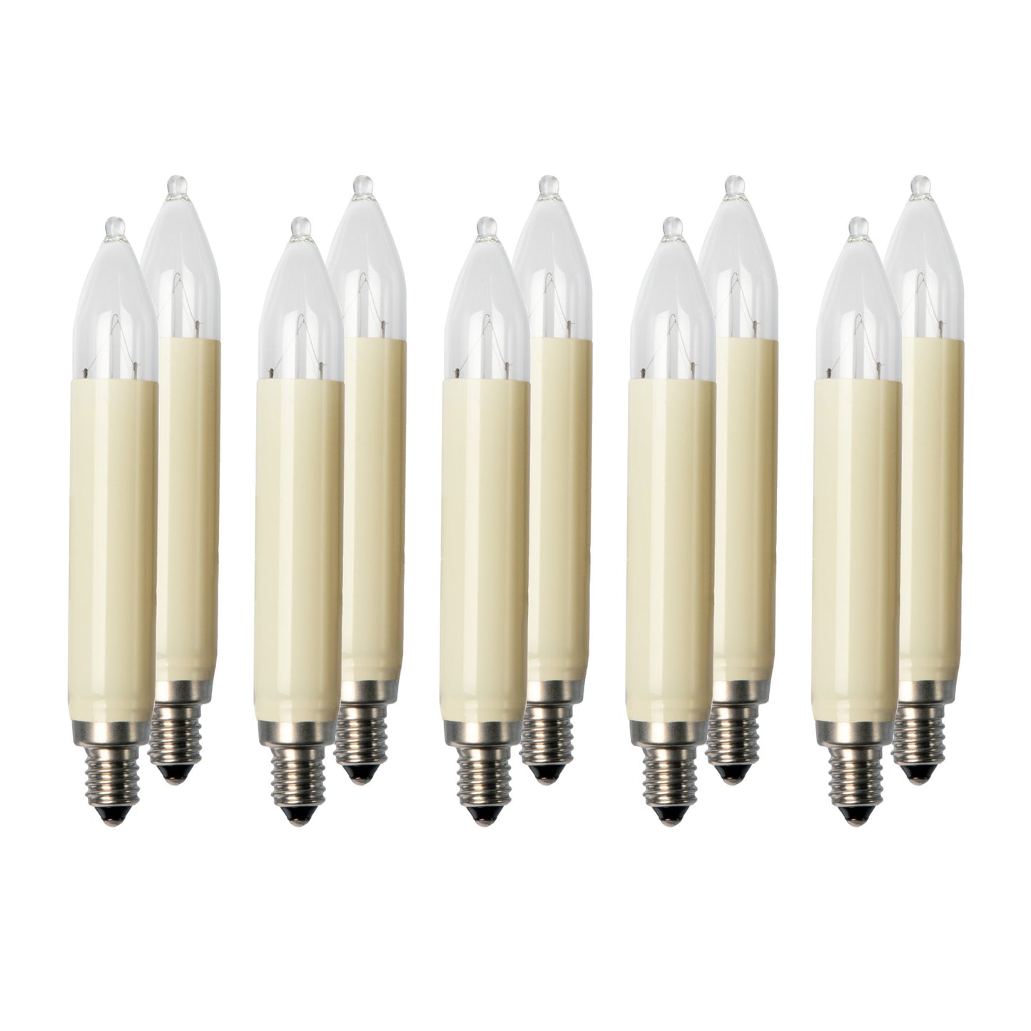 Ersatzkerzen Lichterkette 16V 3W für Lichterketten & Schwibbogen, 10 Stück Schaftkerzen E10 für 15 Brennstellen innen & außen 904017