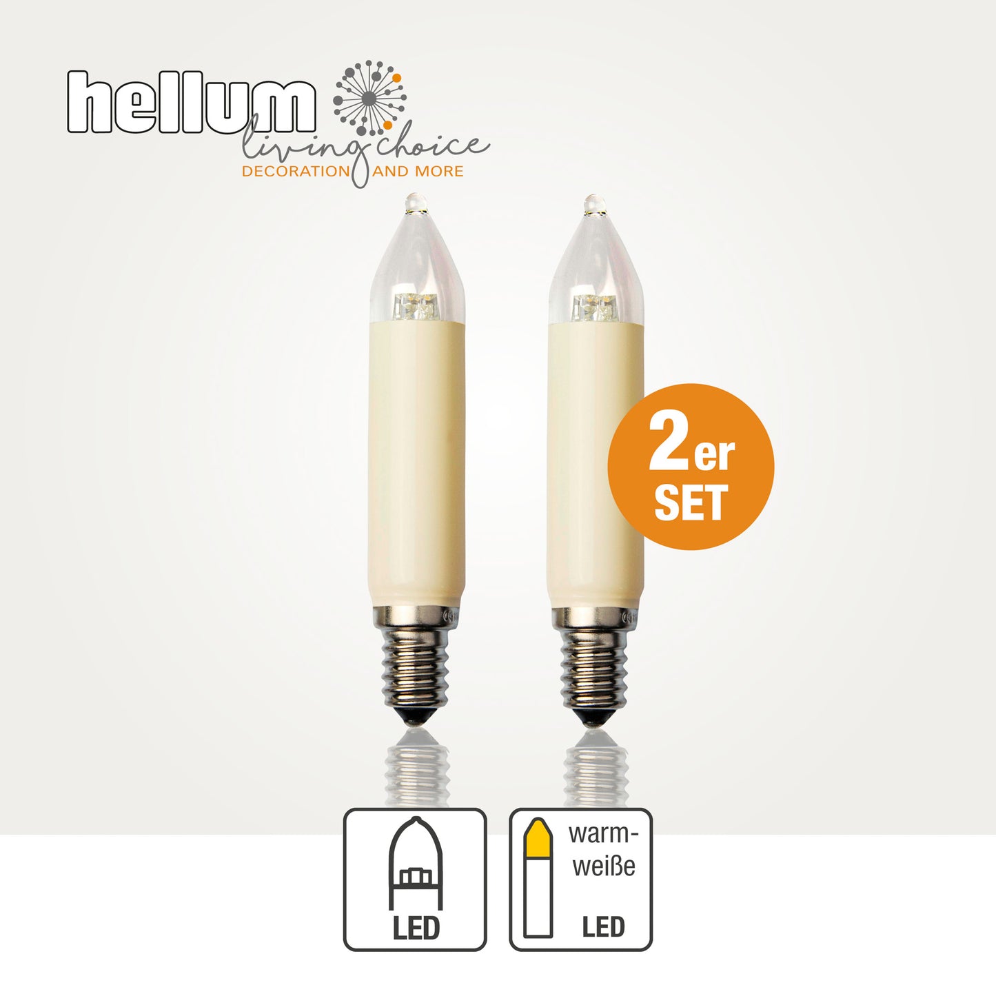 Ersatzkerzen Lichterkette LED 8-55V 0,6W für Lichterketten & Schwibbogen, 2 Stk Schaftkerzen E14 für 4-30 Brennstellen innen & außen 904949