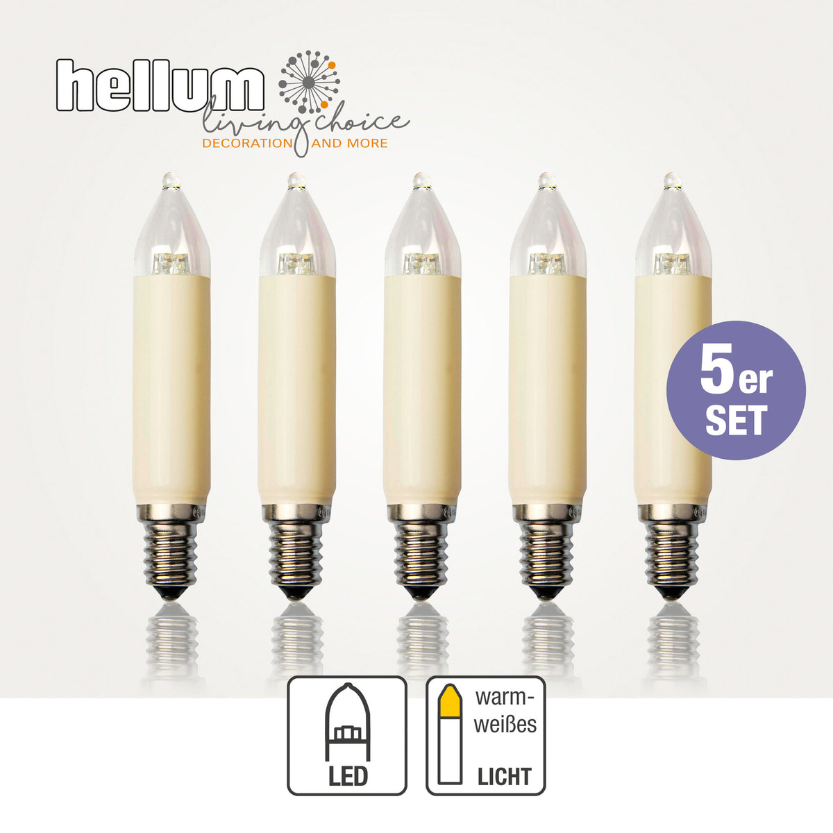 Ersatzkerzen Lichterkette LED 8-55V 0,1-0,5W für Lichterketten & Schwibbogen, 5 Stk Schaftkerzen E14 für 4-30 Brennstellen innen & außen 904987