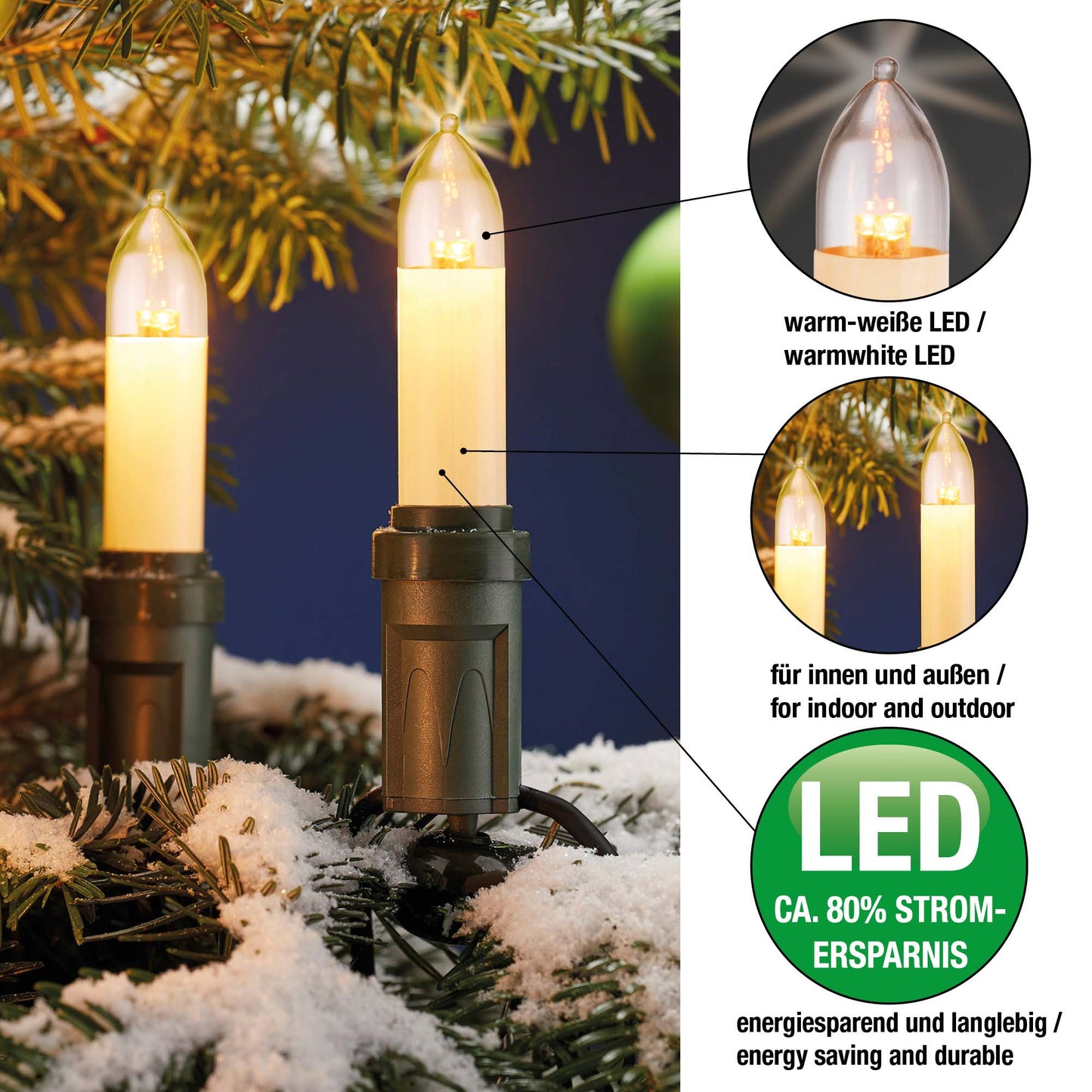 Ersatzkerzen Lichterkette LED 8-55V 0,1-0,5W für Lichterketten & Schwibbogen, 5 Stk Schaftkerzen E14 für 4-30 Brennstellen innen & außen 904987