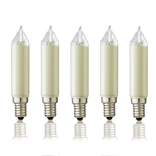 Ersatzkerzen Lichterkette LED 8-55V 0,1-0,5W für Lichterketten & Schwibbogen, 5 Stk Schaftkerzen E14 für 4-30 Brennstellen innen & außen 904987
