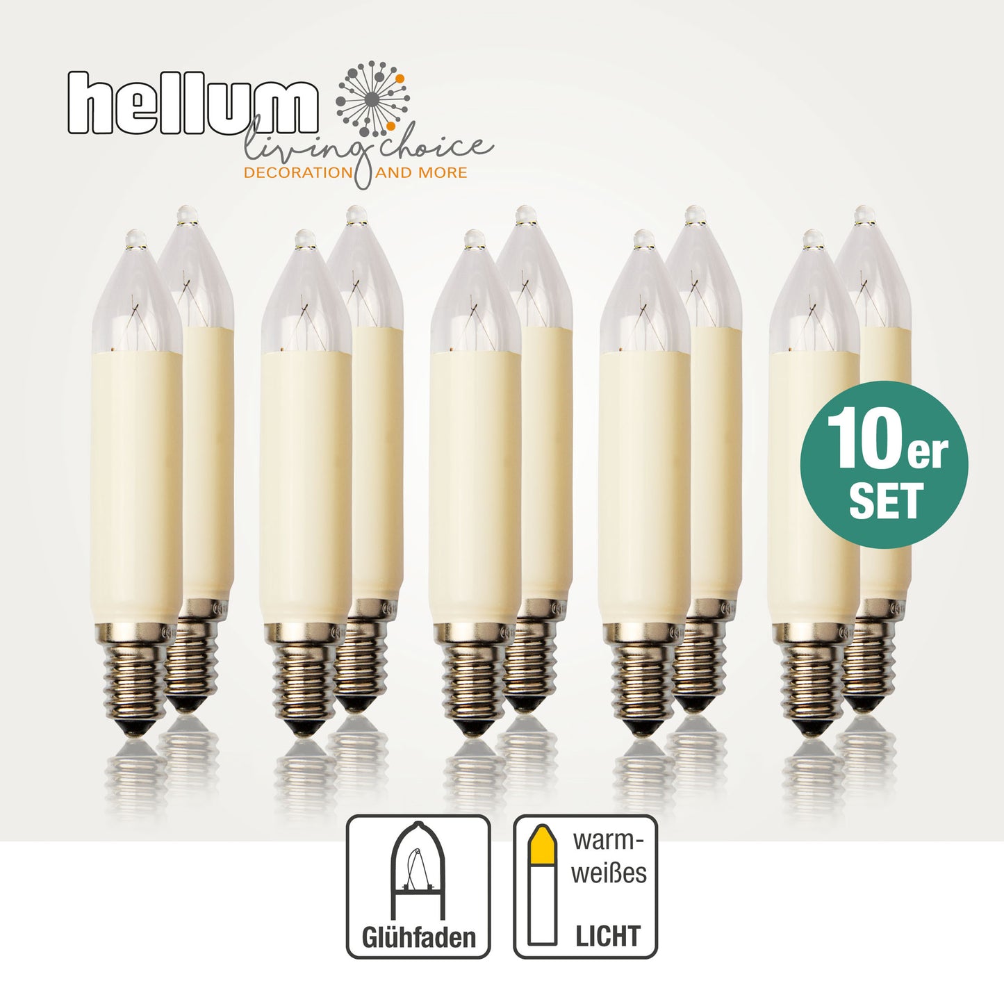 Ersatzkerzen Lichterkette 16V 4W für Lichterketten & Schwibbogen, 10 Stk Schaftkerzen E14 für 15 Brennstellen innen & außen 905007