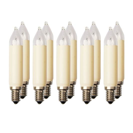 Ersatzkerzen Lichterkette 16V 7W für Lichterketten & Schwibbogen, 10 Stk Schaftkerzen E14 für 15 Brennstellen innen & außen 905014
