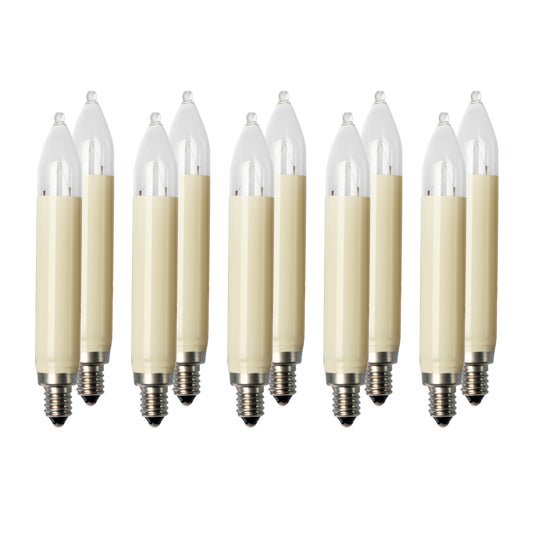 Ersatzkerzen Lichterkette 23V 3W für Lichterketten & Schwibbogen, 10 Stück Schaftkerzen E10 für 10 Brennstellen innen & außen 908015