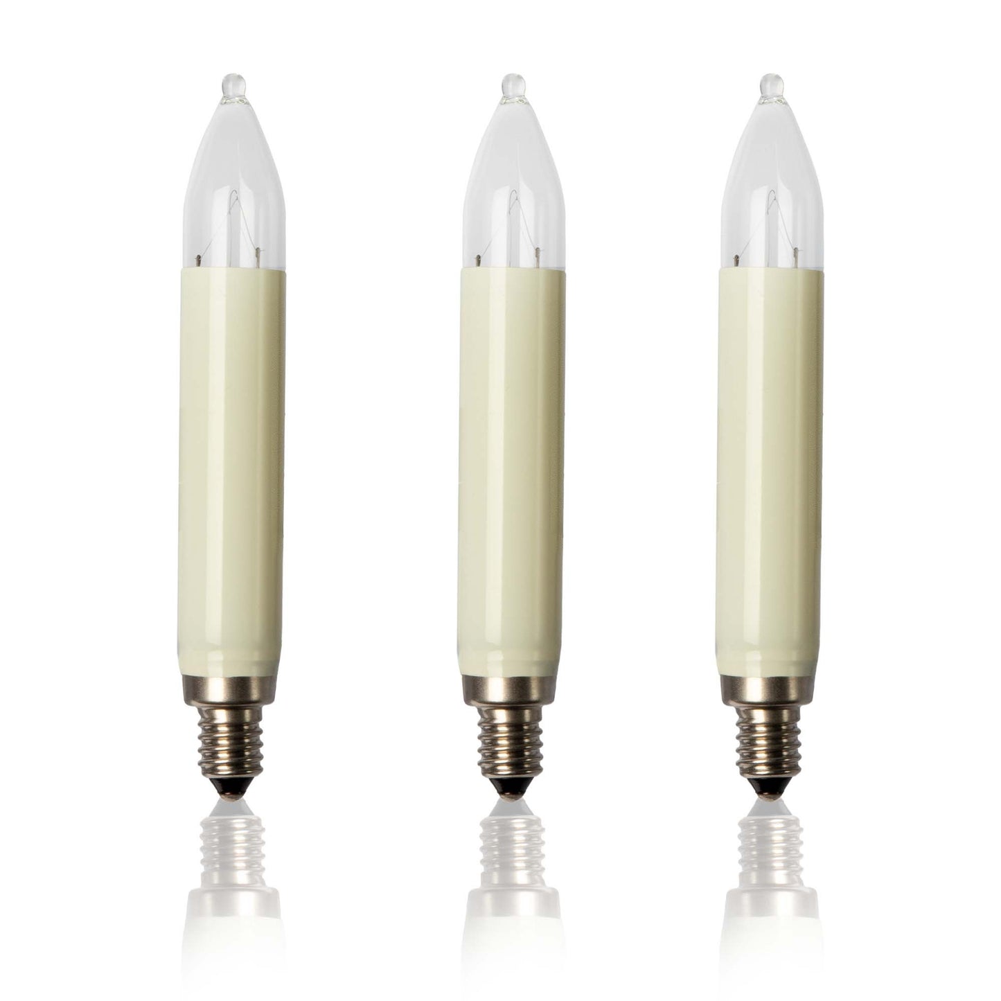 Ersatzkerzen Lichterkette 23V 3W für Lichterketten & Schwibbogen, 3 Stück Schaftkerzen E10 für 10 Brennstellen innen & außen 908039