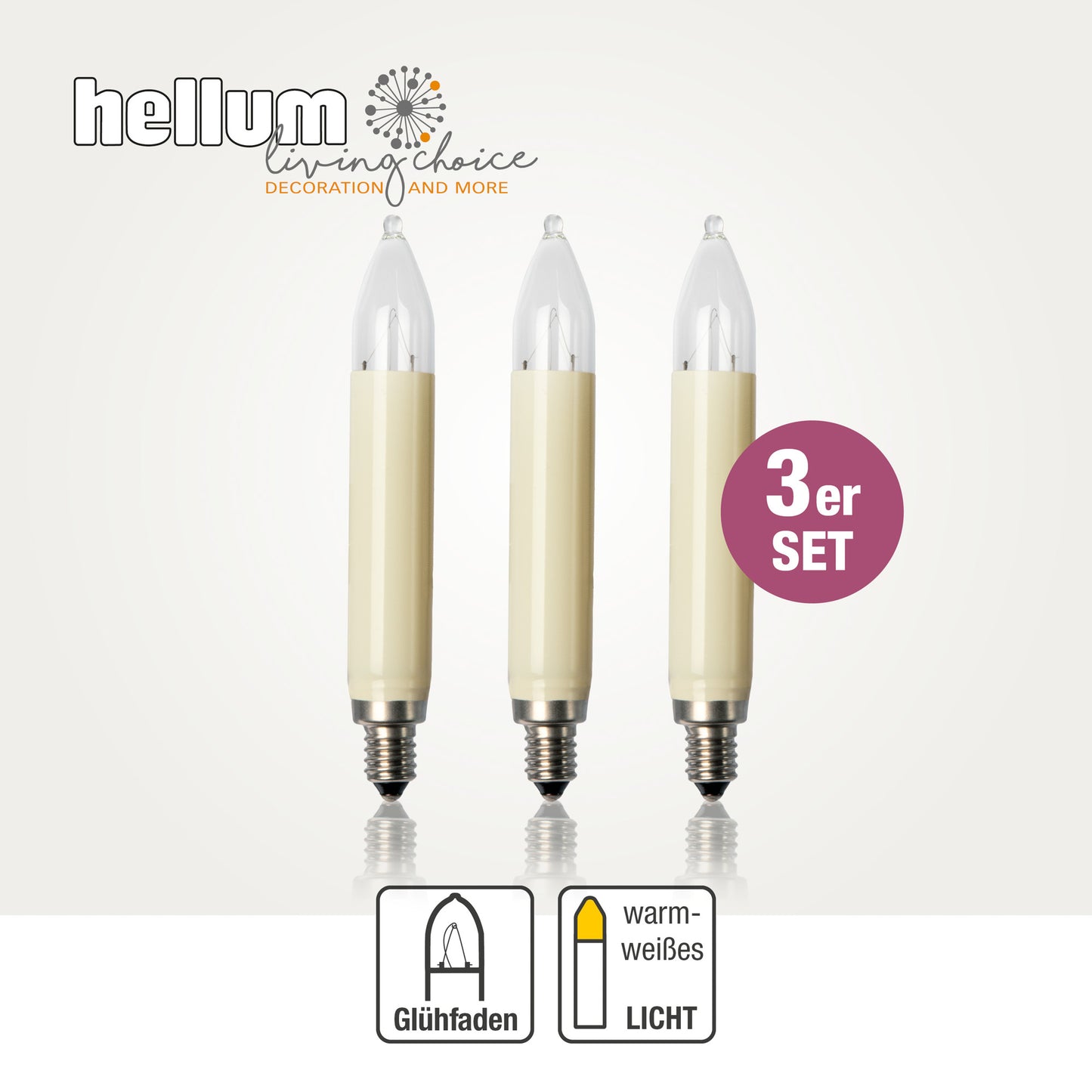 Ersatzkerzen Lichterkette 23V 3W für Lichterketten & Schwibbogen, 3 Stück Schaftkerzen E10 für 10 Brennstellen innen & außen 908039