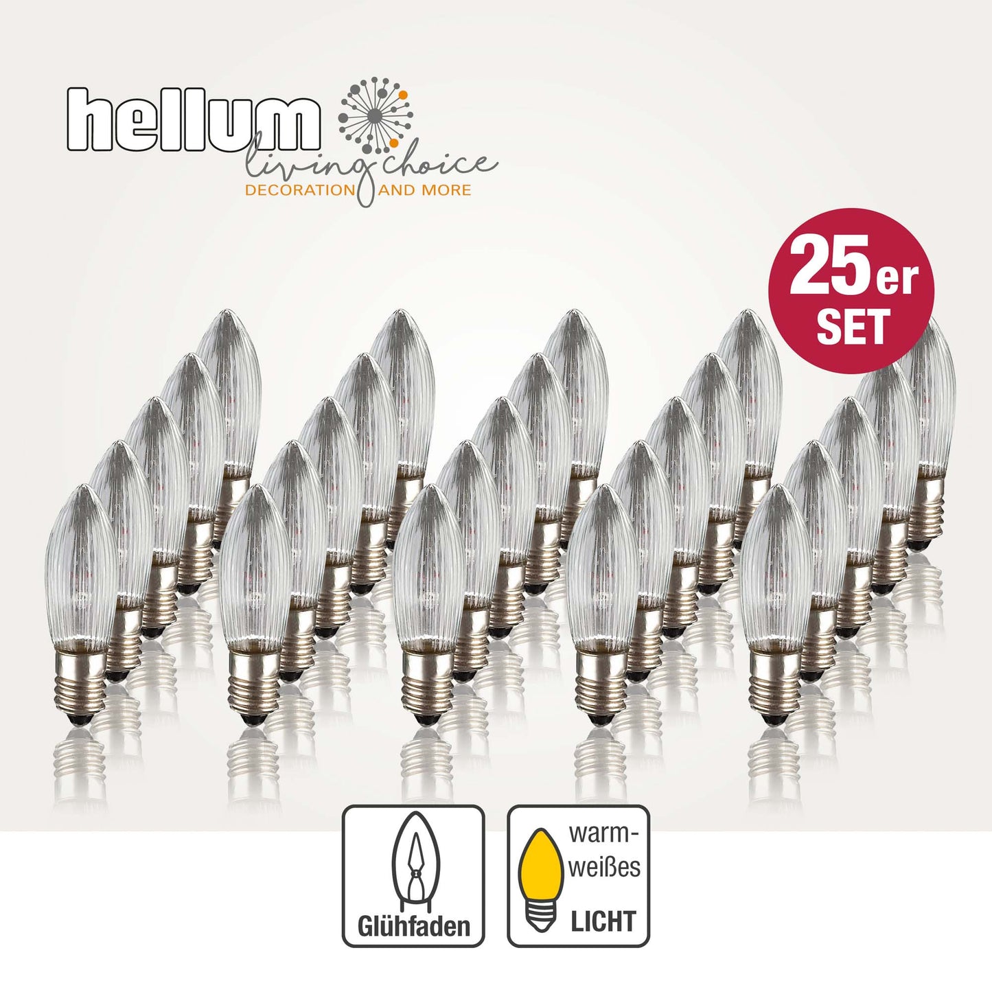 Ersatzkerzen Lichterkette 12V 3W für Lichterketten & Schwibbogen, 25 Stk Riffelkerzen E10 für 20 Brennstellen innen 912111