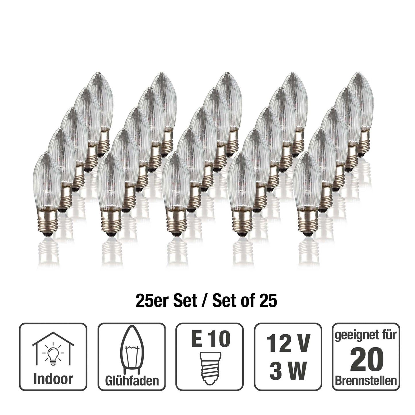 Riffelkerze,  12 V / 3 W, klar, 25er Schachtel