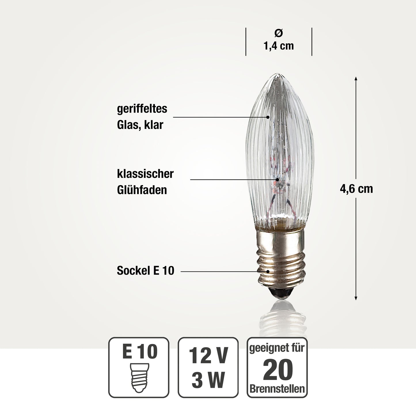 Ersatzkerzen Lichterkette 12V 3W für Lichterketten & Schwibbogen, 25 Stk Riffelkerzen E10 für 20 Brennstellen innen 912111