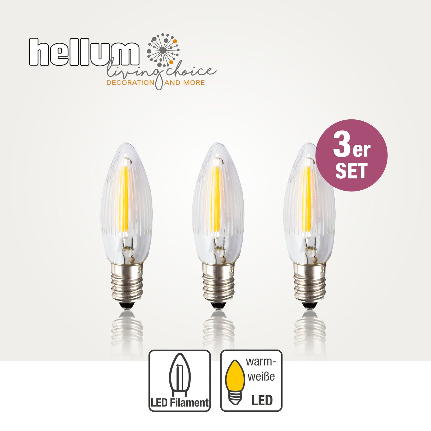 Ersatzkerzen Lichterkette LED-Filament 12V 0,5W für Lichterketten & Schwibbogen, 3 Stk Riffelkerzen E10 für 20 Brennstellen innen & außen 912340