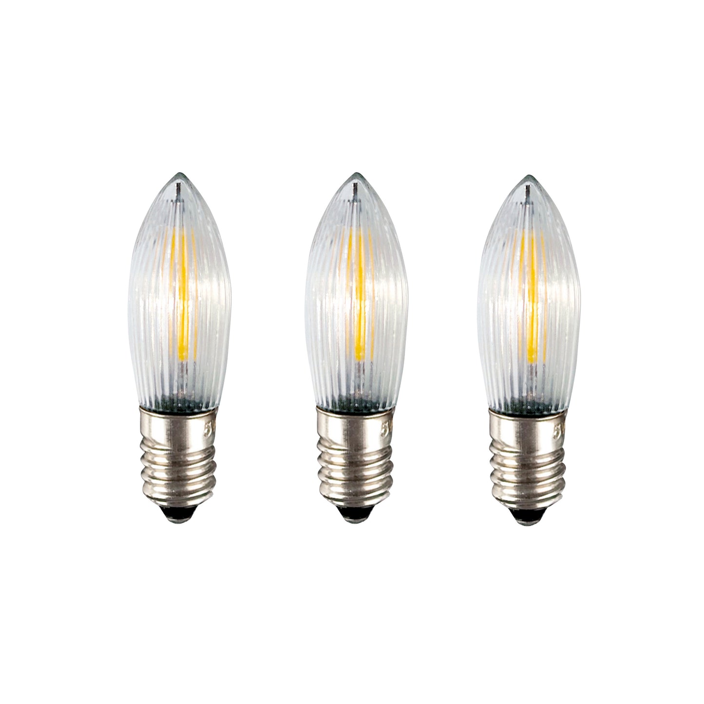 Ersatzkerzen Lichterkette LED-Filament 12V 0,5W für Lichterketten & Schwibbogen, 3 Stk Riffelkerzen E10 für 20 Brennstellen innen 912401