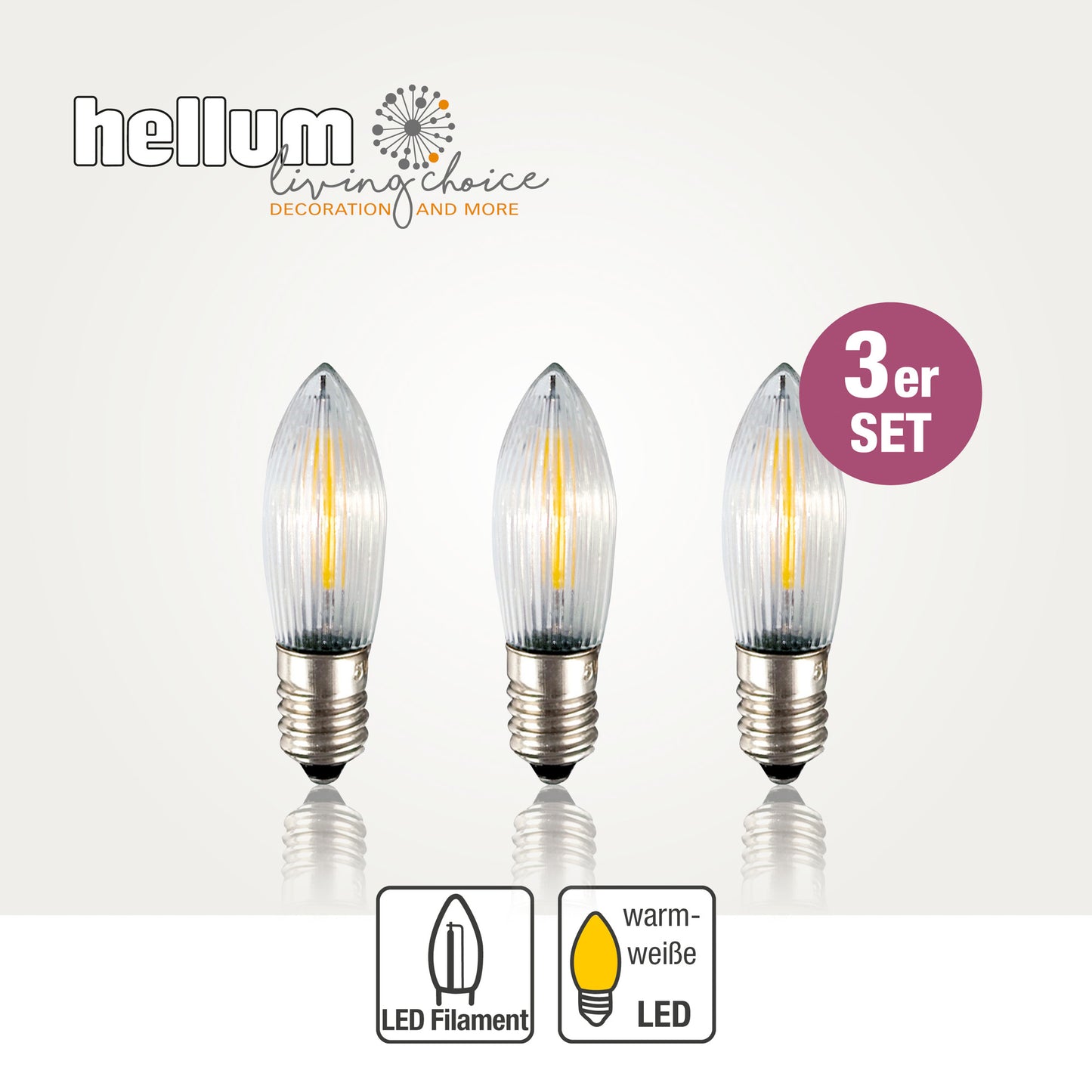Ersatzkerzen Lichterkette LED-Filament 12V 0,5W für Lichterketten & Schwibbogen, 3 Stk Riffelkerzen E10 für 20 Brennstellen innen 912401