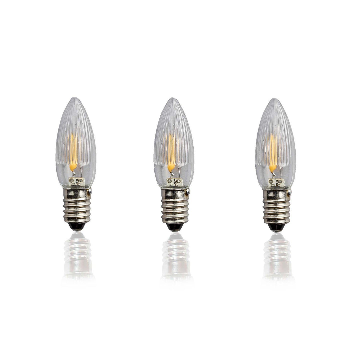 Ersatzkerzen Lichterkette LED-Filament 8V 0,3W für Lichterketten & Schwibbogen, 3 Stk Riffelkerzen E10 für 30 Brennstellen innen & außen 912425