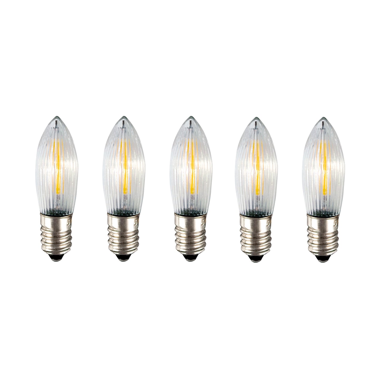 Ersatzkerzen Lichterkette LED-Filament 8V 0,5W für Lichterketten & Schwibbogen, 5 Stk Riffelkerzen E10 für 30 Brennstellen innen 914313