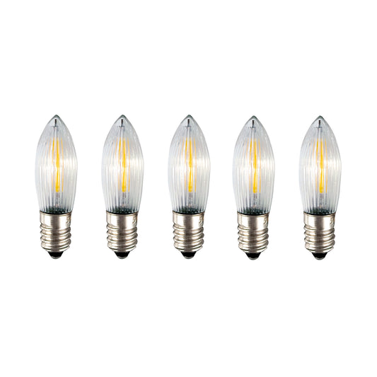 Ersatzkerzen Lichterkette LED-Filament 8V 0,5W für Lichterketten & Schwibbogen, 5 Stk Riffelkerzen E10 für 30 Brennstellen innen 914313