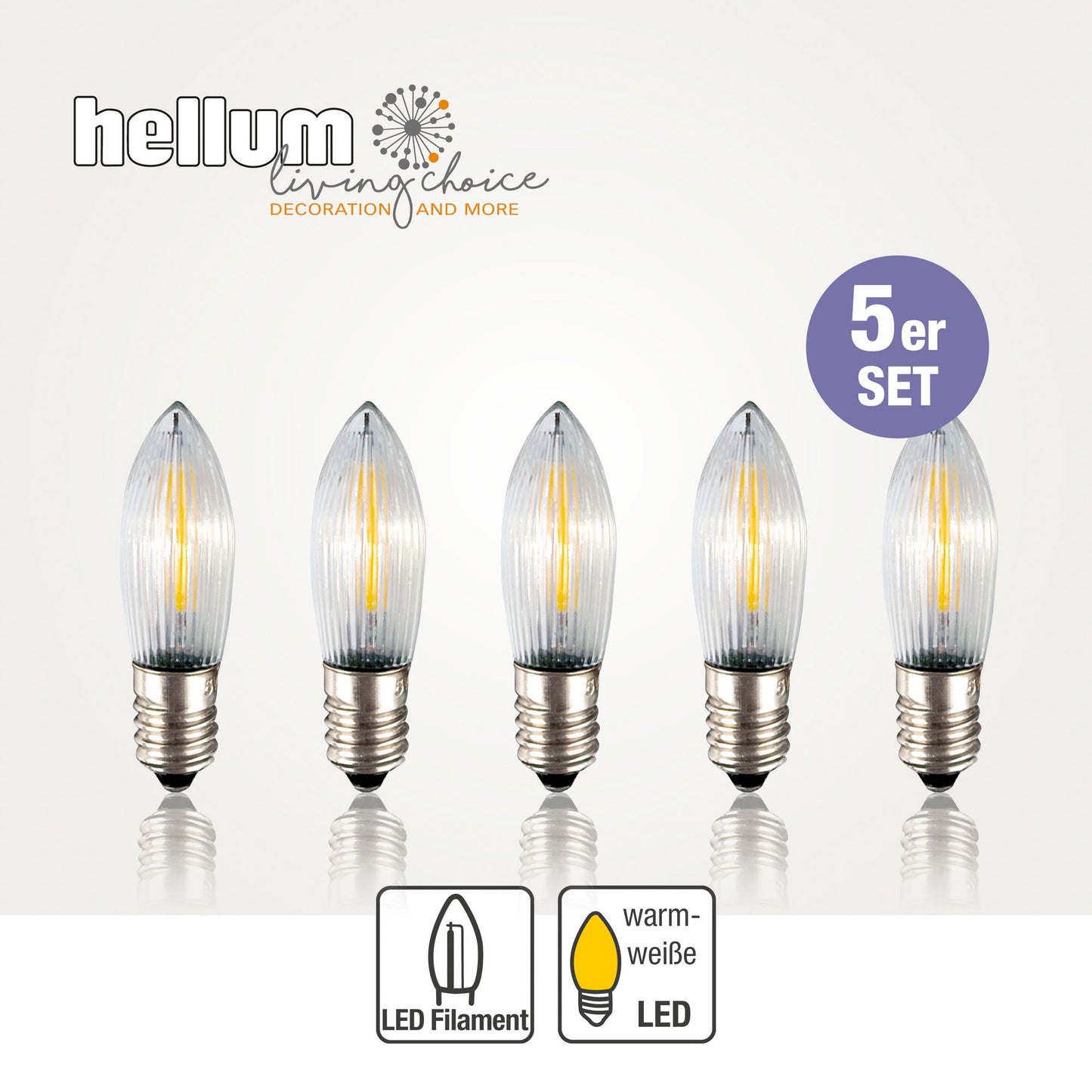 Ersatzkerzen Lichterkette LED-Filament 8V 0,5W für Lichterketten & Schwibbogen, 5 Stk Riffelkerzen E10 für 30 Brennstellen innen 914313