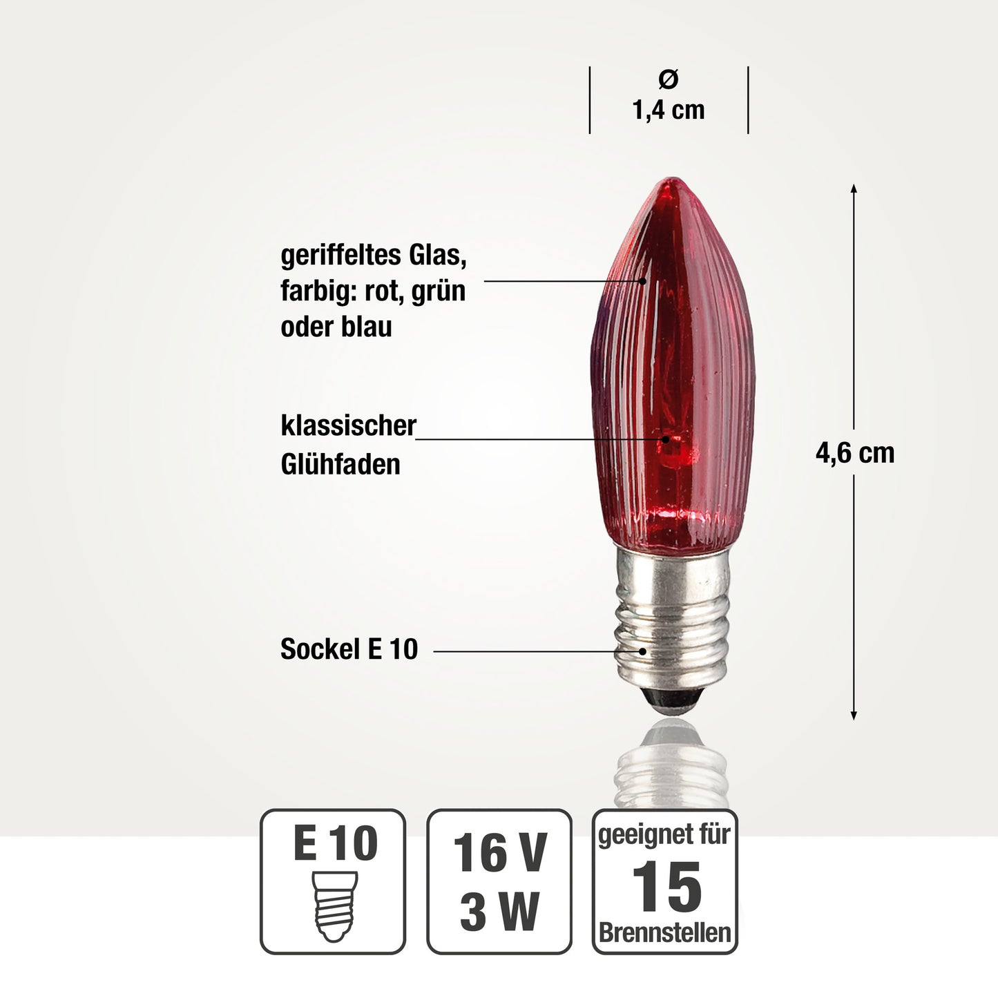 Ersatzkerzen Lichterkette 16V 3W für Lichterketten & Schwibbogen, 3 Stk Riffelkerzen E10 für 15 Brennstellen innen 914733