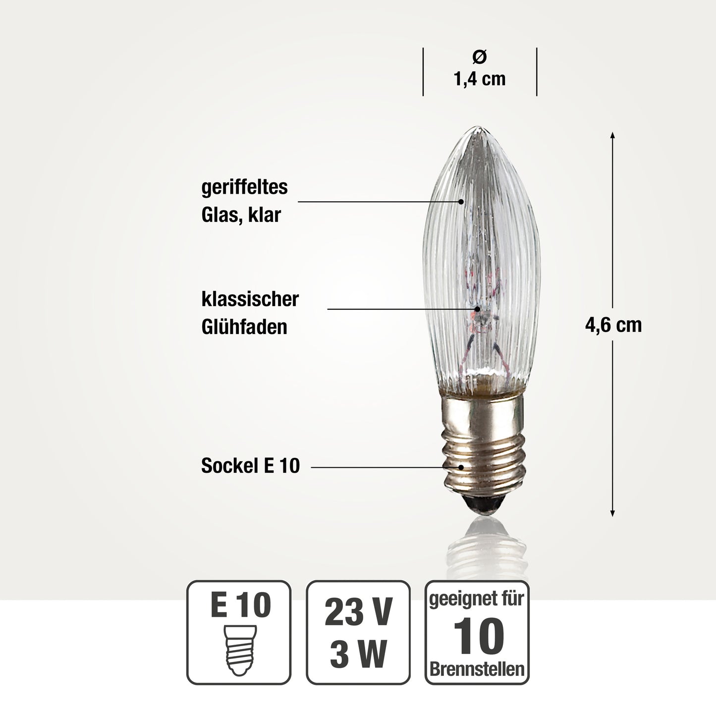 Ersatzkerzen Lichterkette 23V 3W für Lichterketten & Schwibbogen, 25 Stk Riffelkerzen E10 für 10 Brennstellen innen 918113