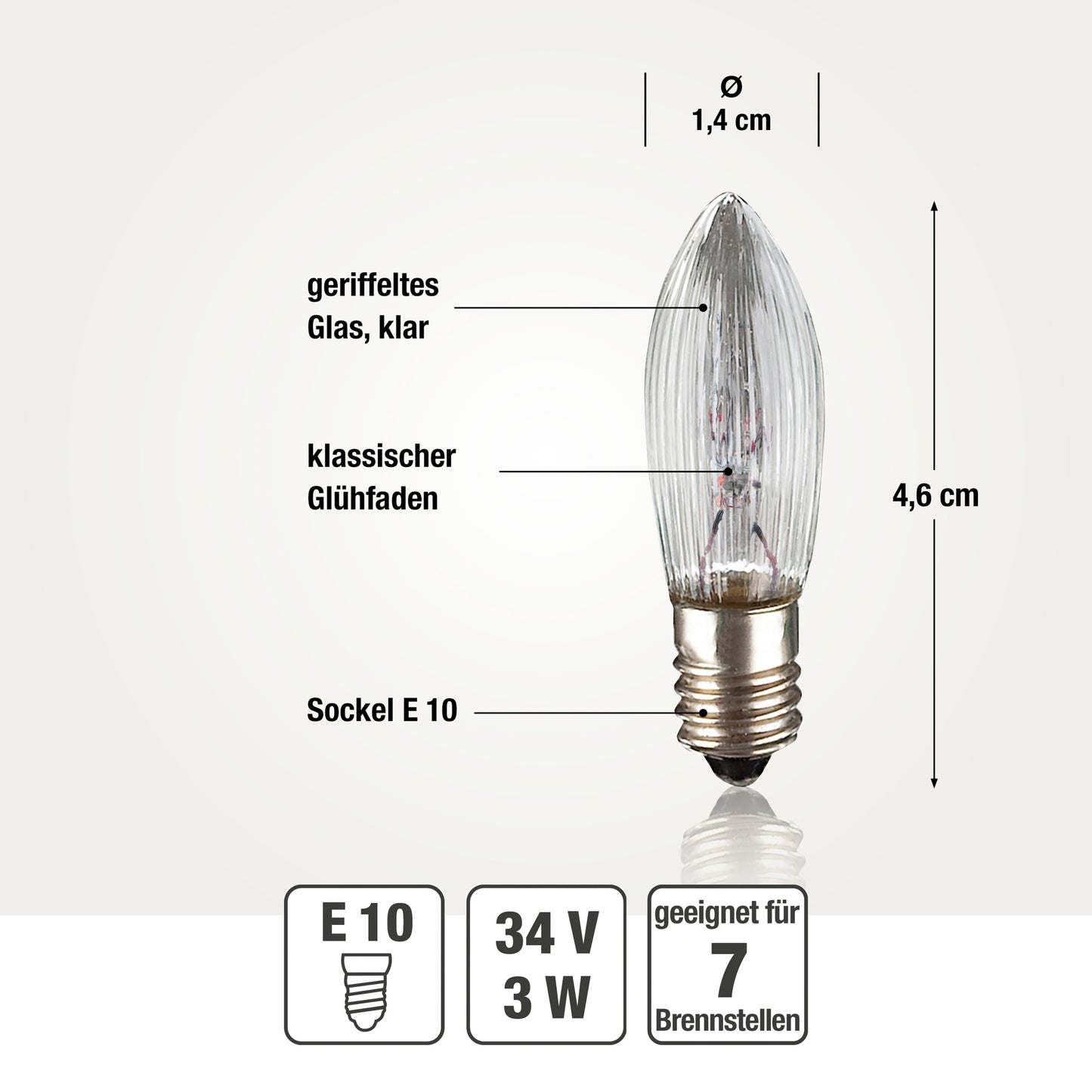 Ersatzkerzen Lichterkette 34V 3W für Lichterketten & Schwibbogen, 25 Stk Riffelkerzen E10 für 7 Brennstellen innen 919110