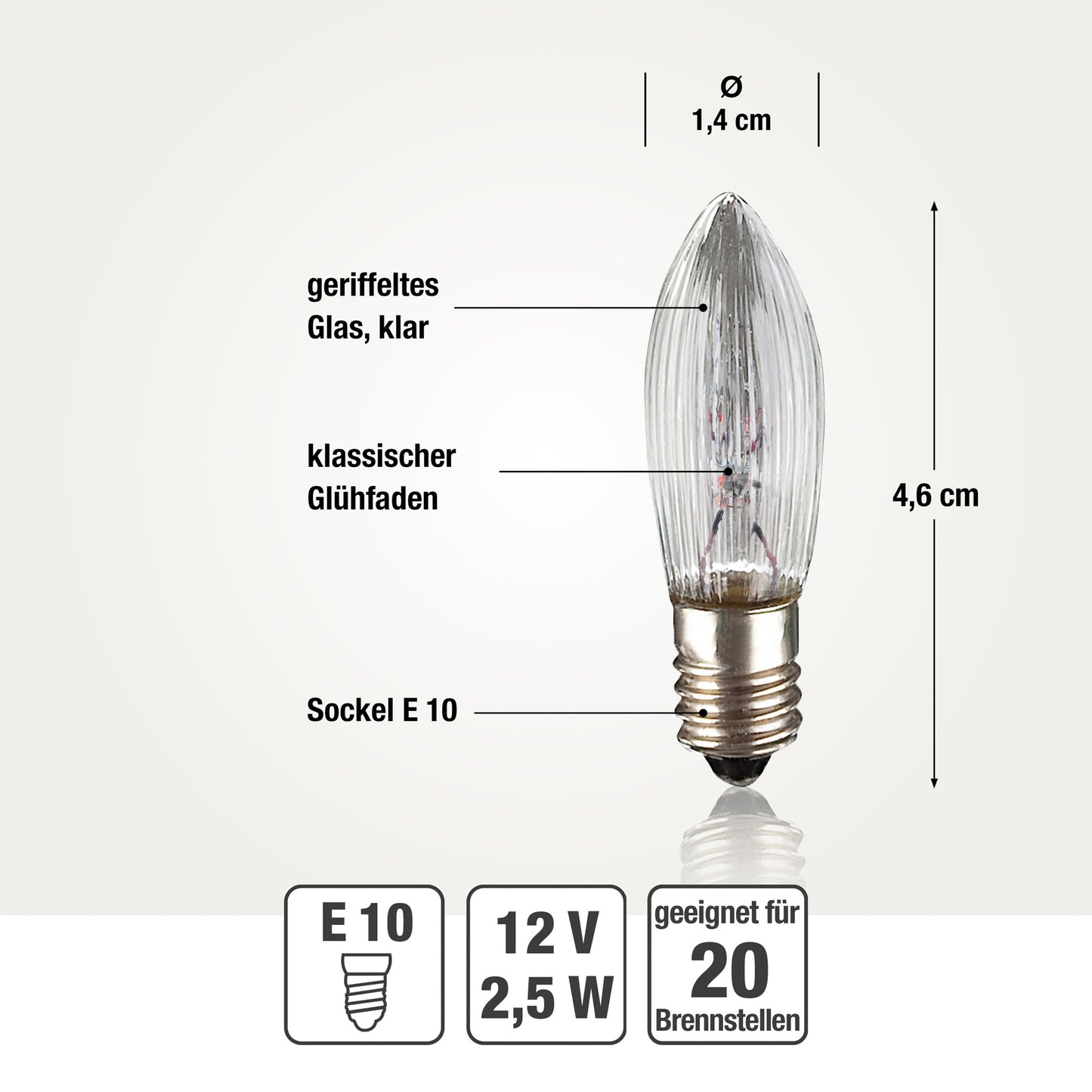 Ersatzkerzen Lichterkette 12V 2,5W für Lichterketten & Schwibbogen, 3 Stk Riffelkerzen E10 für 20 Brennstellen innen 919233