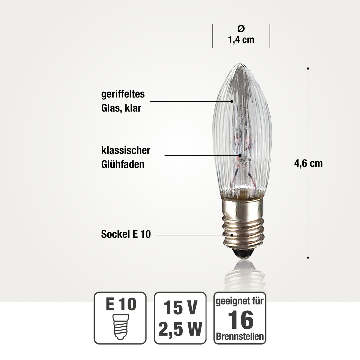 Ersatzkerzen Lichterkette 15V 2,5W für Lichterketten & Schwibbogen, 3 Stk Riffelkerzen E10 für 16 Brennstellen innen 919257