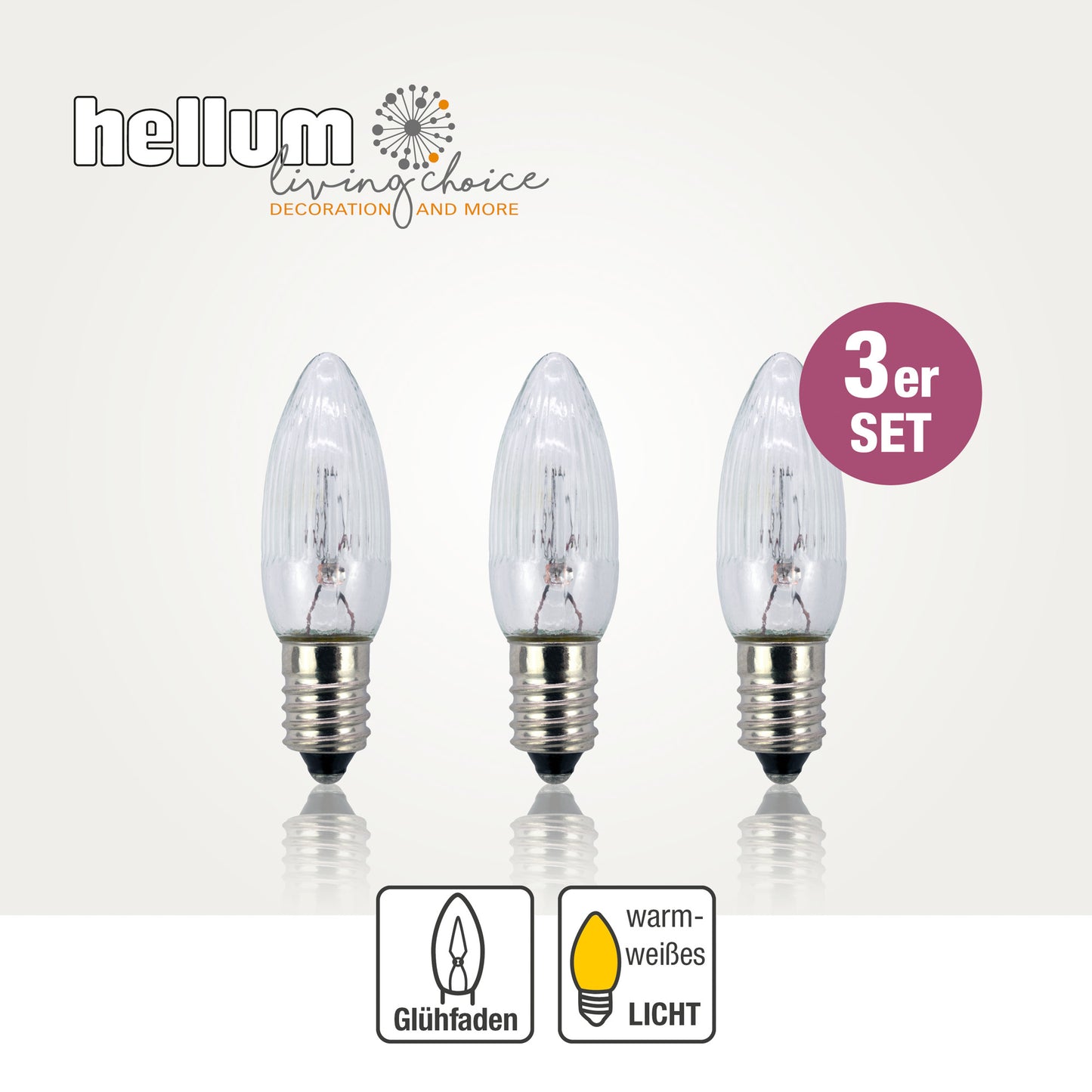 Ersatzkerzen Lichterkette 8V 3W für Lichterketten & Schwibbogen, 3 Stk Riffelkerzen E10 für 30 Brennstellen innen & außen 920000