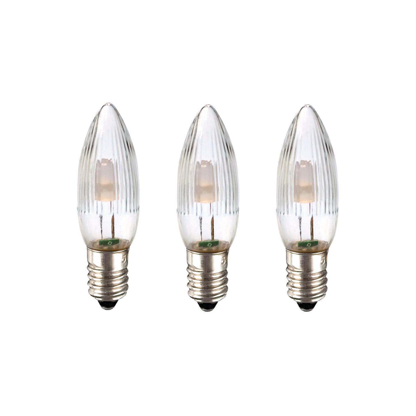 Ersatzkerzen Lichterkette LED 8-55V 0,1-0,5W für Lichterketten & Schwibbogen, 3 Stk Riffelkerzen E10 für innen & außen 920055