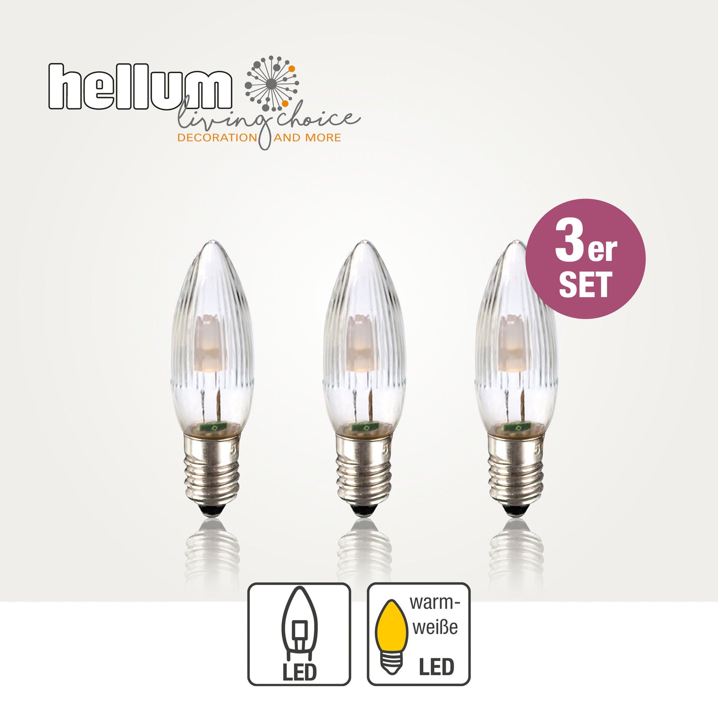 Ersatzkerzen Lichterkette LED 8-55V 0,1-0,5W für Lichterketten & Schwibbogen, 3 Stk Riffelkerzen E10 für innen & außen 920055
