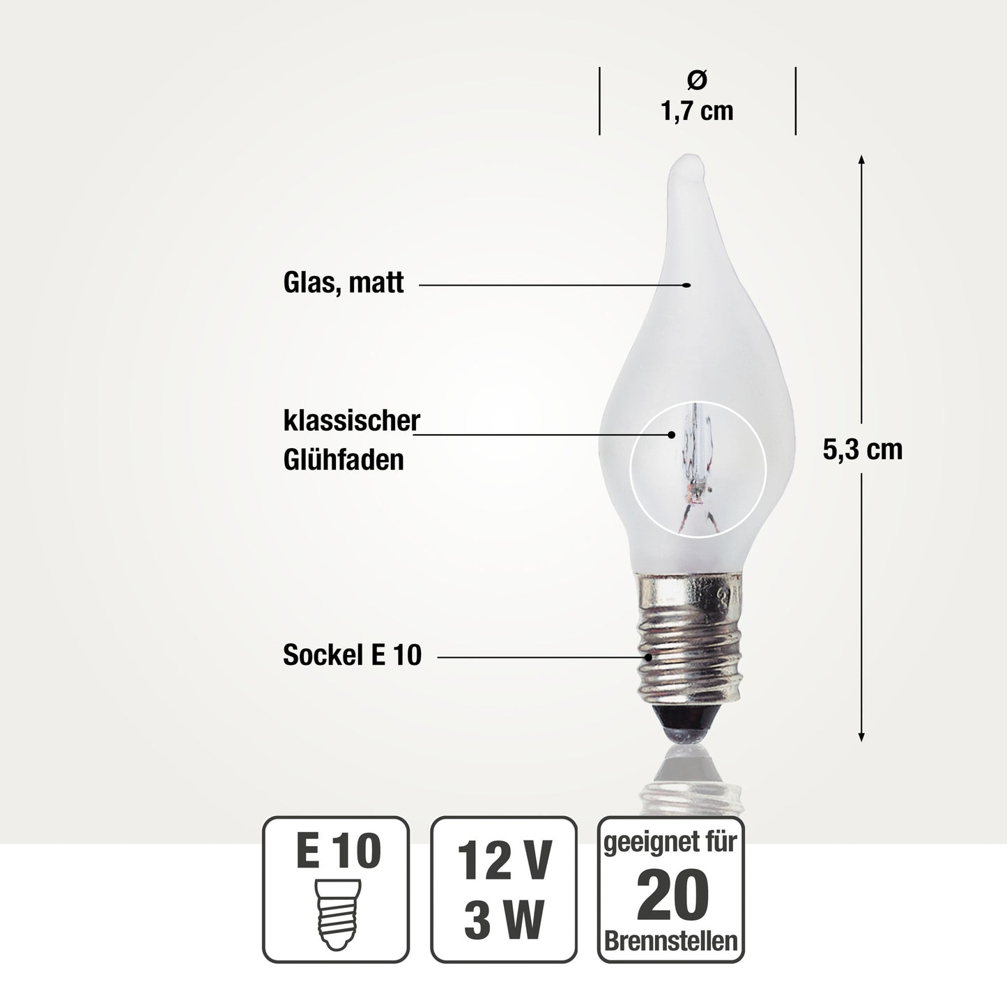 Ersatzkerzen Lichterkette 12V 3W für Lichterketten & Schwibbogen, 3 Stk Riffelkerzen E10 für 20 Brennstellen innen & außen 921533