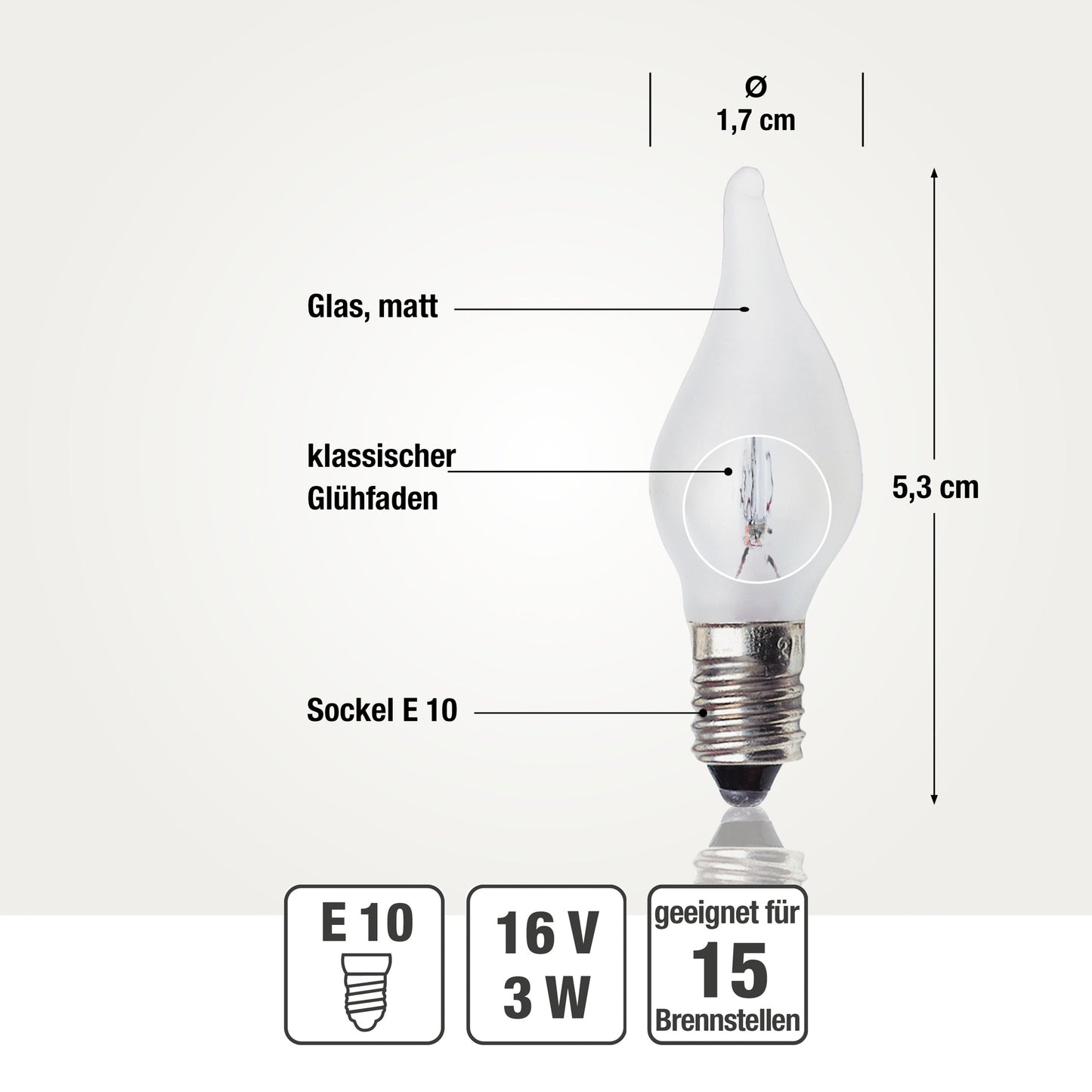 Ersatzkerzen Lichterkette 16V 3W für Lichterketten & Schwibbogen, 3 Stk Riffelkerzen E10 für 15 Brennstellen innen & außen 922035