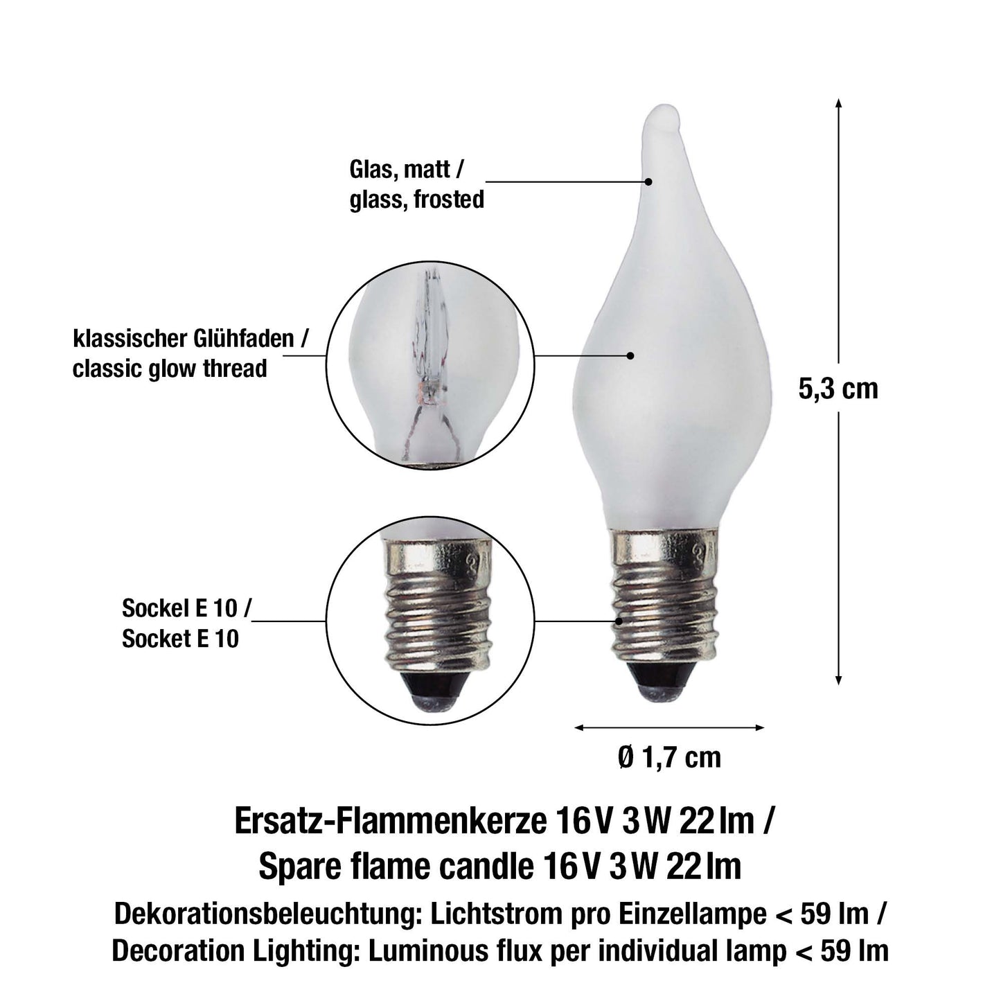 Ersatzkerzen Lichterkette 16V 3W für Lichterketten & Schwibbogen, 3 Stk Riffelkerzen E10 für 15 Brennstellen innen & außen 922035