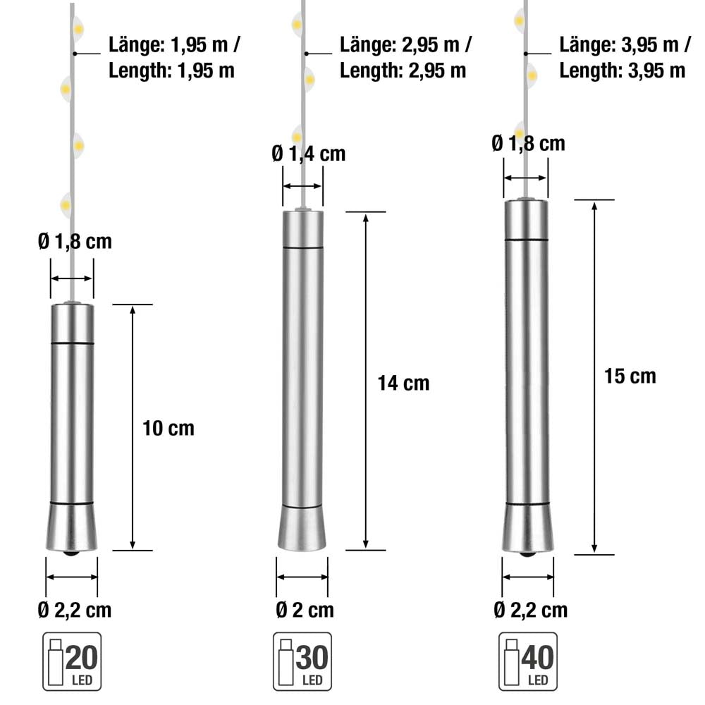 Set mit 20-/30-/40-tlg.LED-Flaschen-Lichterkette, warm-weiß, batteriebetrieben