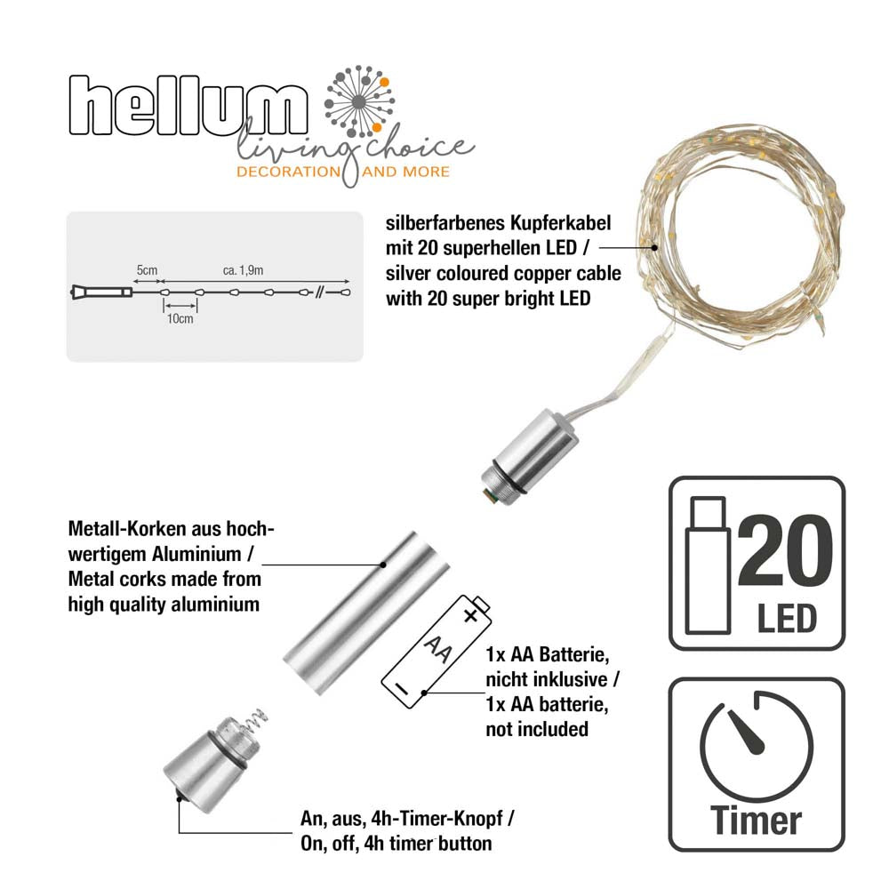 Set mit 20-/30-/40-tlg.LED-Flaschen-Lichterkette, warm-weiß, batteriebetrieben