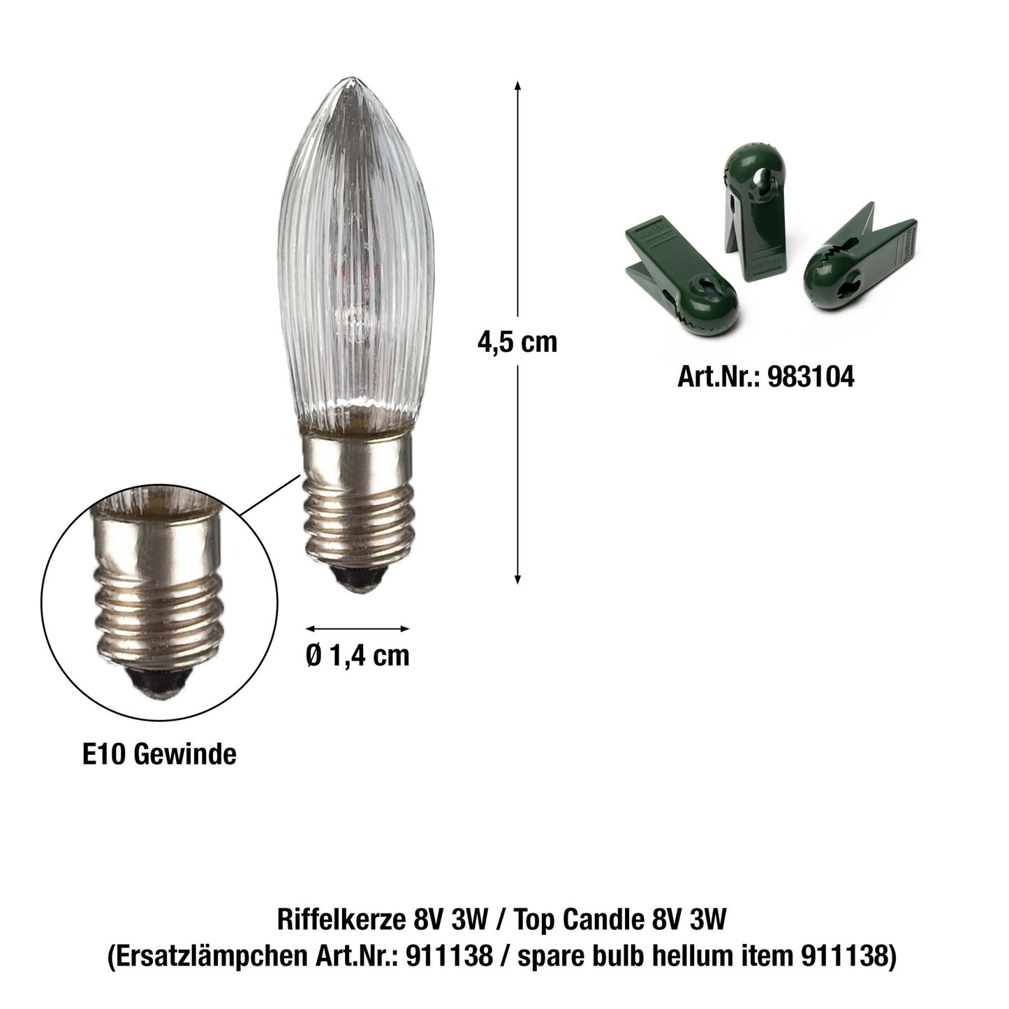 30-tlg. Riffelkerzenkette, klare Lampen, für innen, teilbarer Stecker