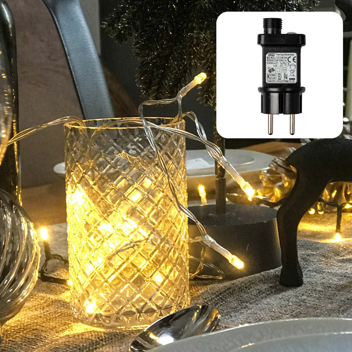 LED Lichterkette außen, 120 LED warmweiß, 11,9 m beleuchtet, transpare – Hellum Direkt