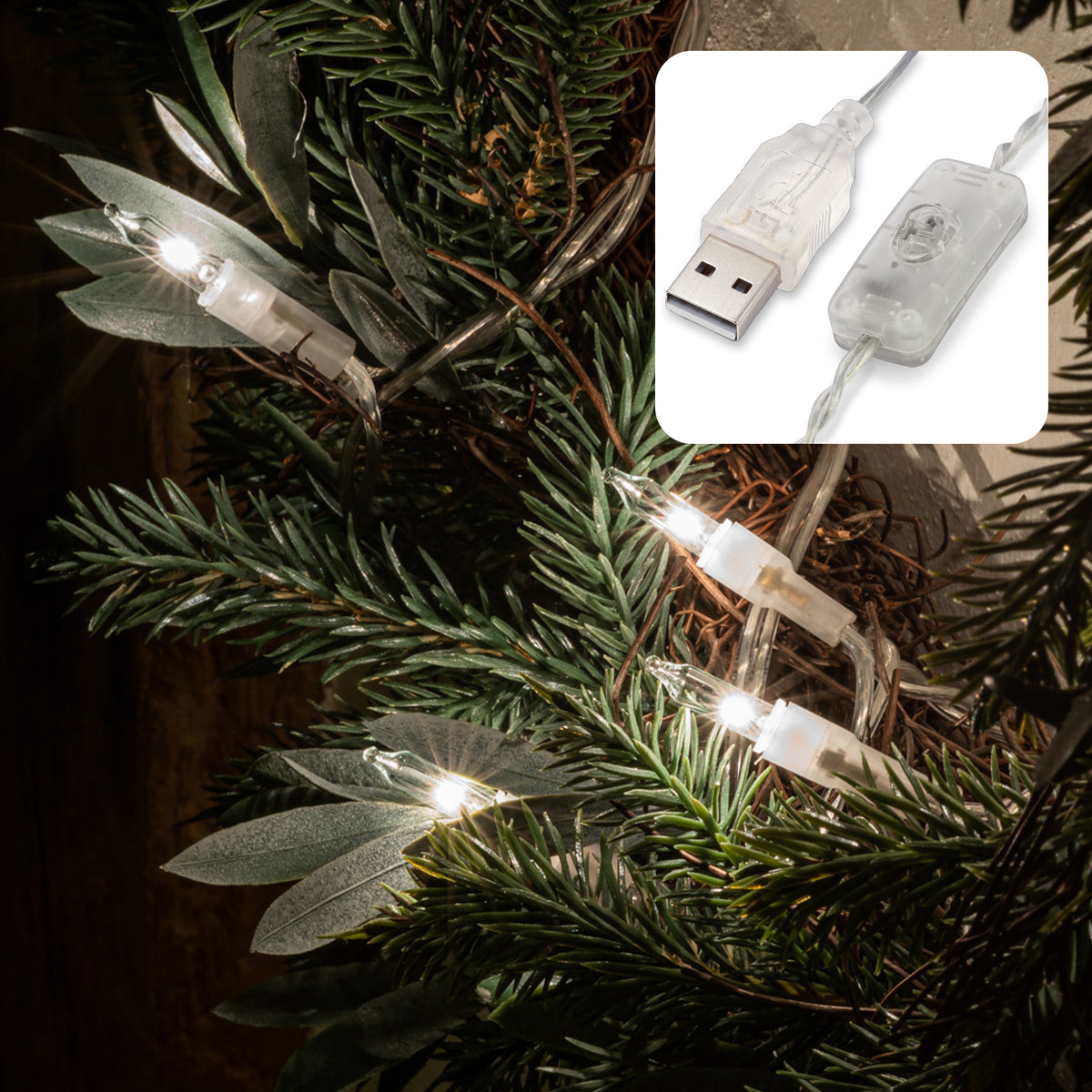 LED Lichterkette innen, 10 LED warmweiß, 1,08 m beleuchtet, transparen – Hellum Direkt