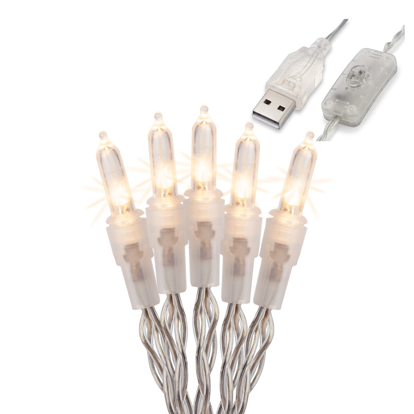 35-tlg. LED-Lichterkette, warm-weiß, transparentes Kabel, USB -Anschluss