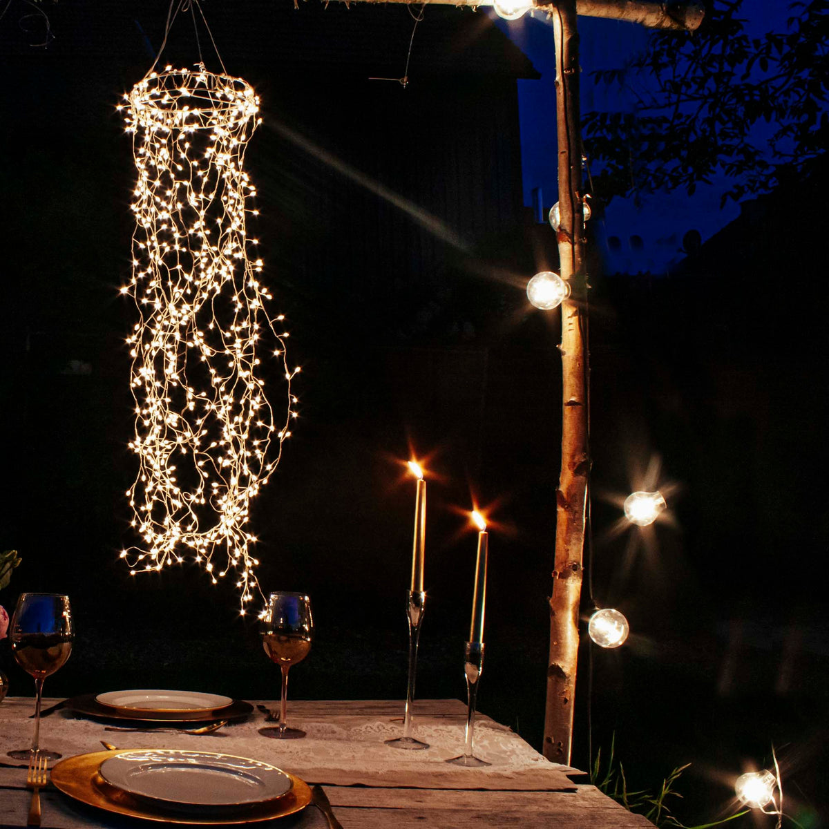 LED Glühbirnen Party Lichterkette außen, 50 LED warmweiß, 4,5 m beleuc – Hellum Direkt