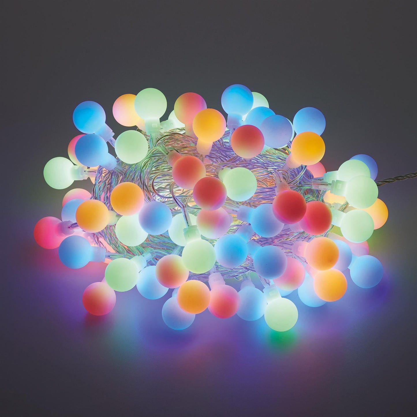 LED-Lichterkette mit Kugeln, 100 LEDs bunt, mit Außen-Transformator