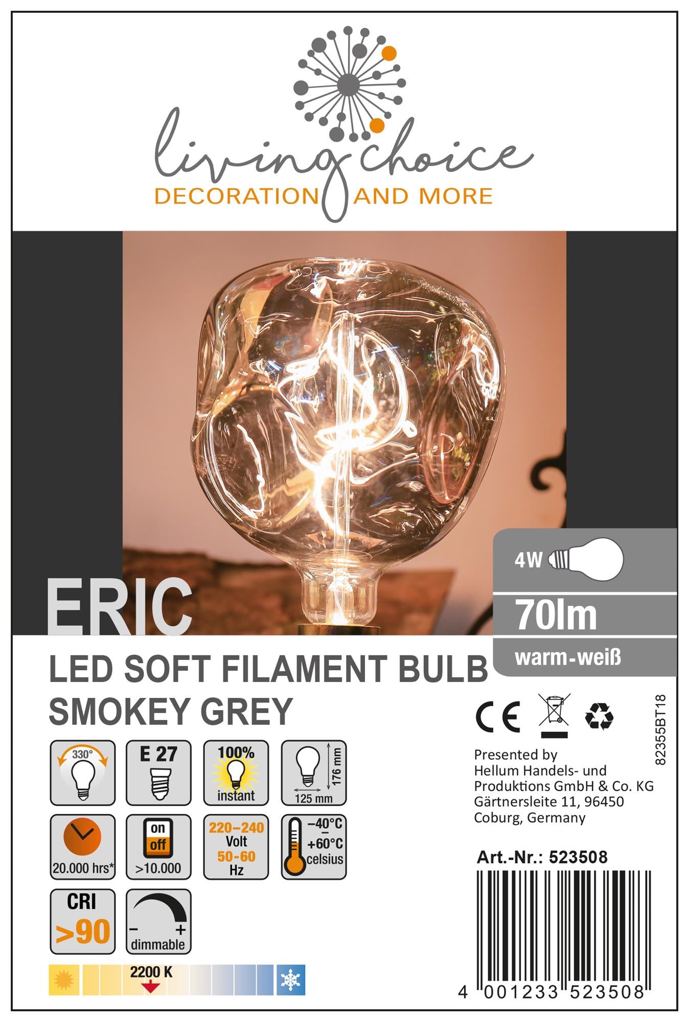 LED-Soft-Filament-Lampe "Eric"-Smokey Grey, E27 4W