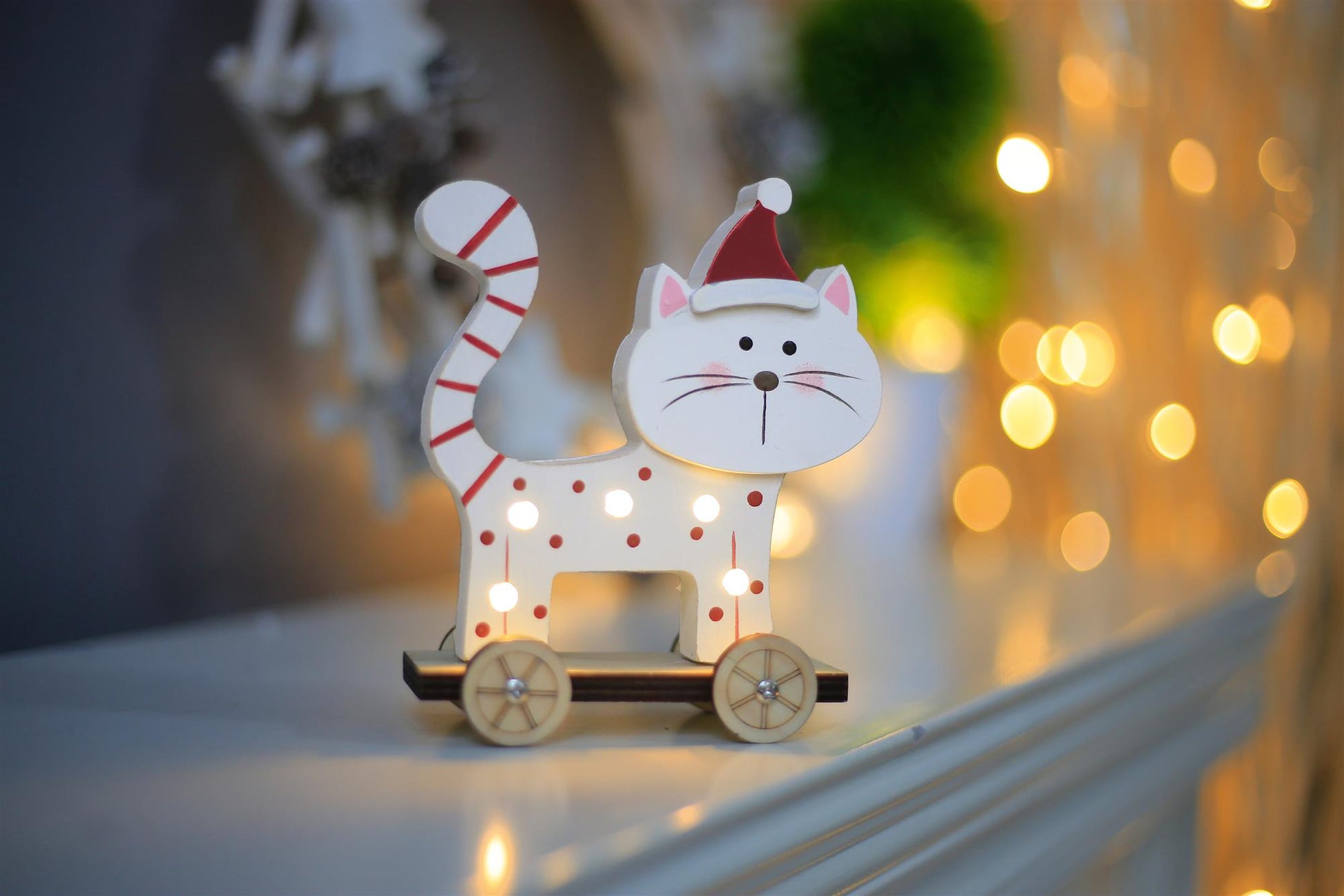 fahrbar, LEDs Direkt – Katze, warm-weiße beleuchtet, 5 LED-Figur Hellum stehend,
