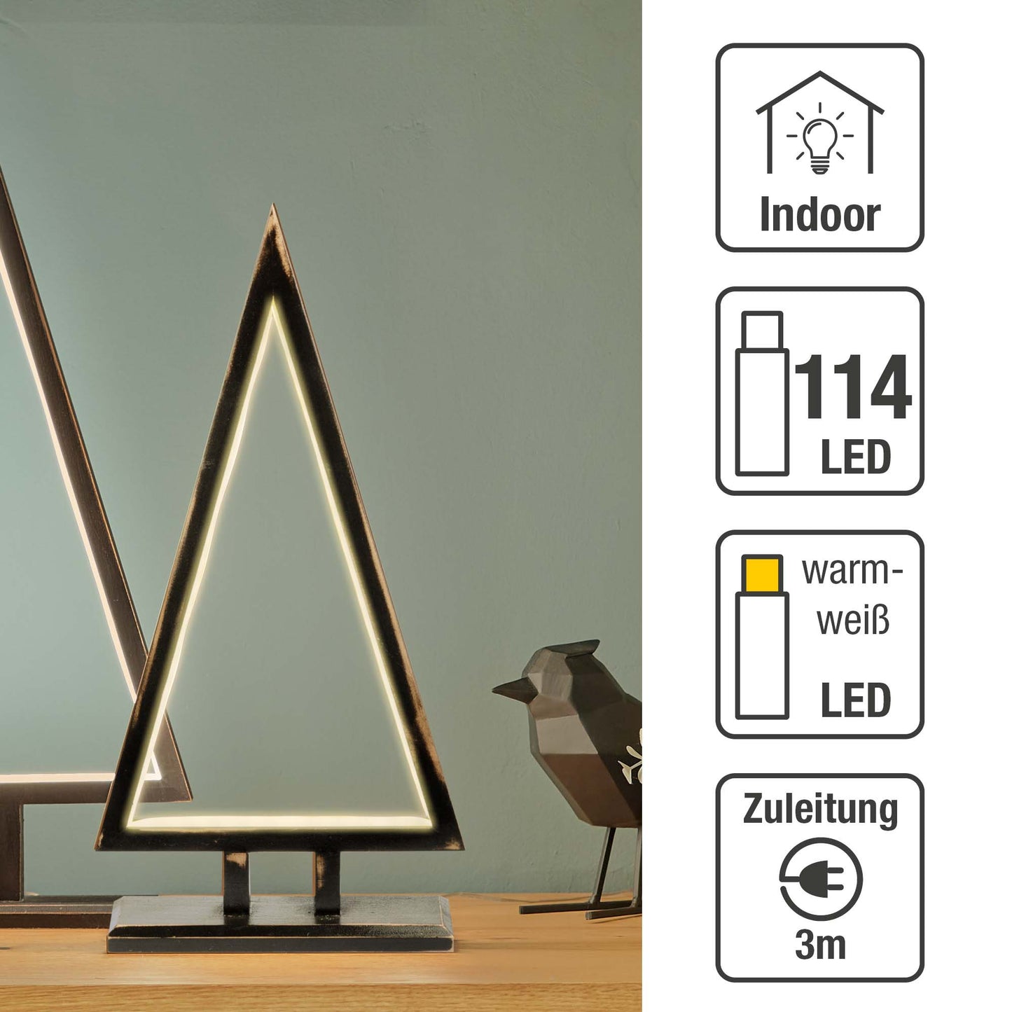 LED-Baum, schwarz, Holz, Höhe: 45 cm, Innen-Transformator