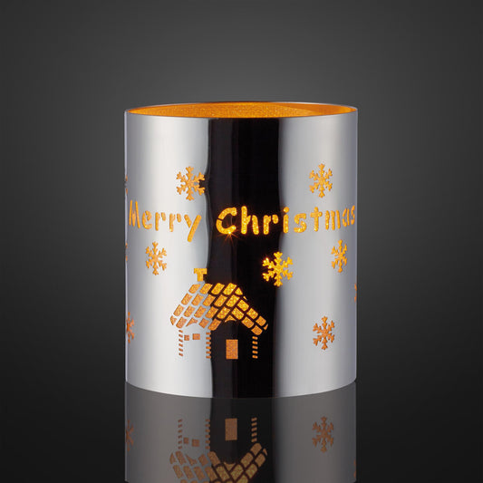 LED-Metall-Dekoglas  “Merry Christmas“, LED-Teelicht, batteriebetrieben