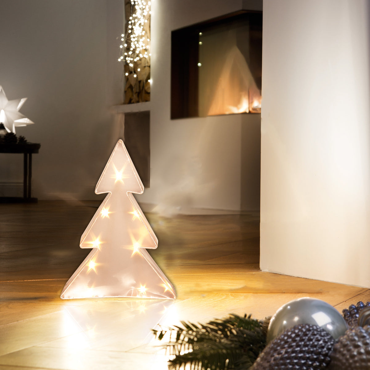 LED Holografie Weihnachtsbaum, 10 LED warmweiß, 33x24x9 cm, transparen – Hellum Direkt