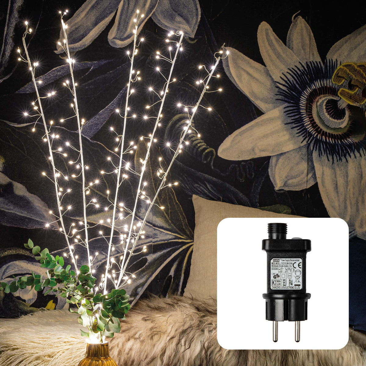 LED Lichterzweige innen, 300 LED warmweiß, 5 Zweige 120 cm, transparen – Hellum Direkt
